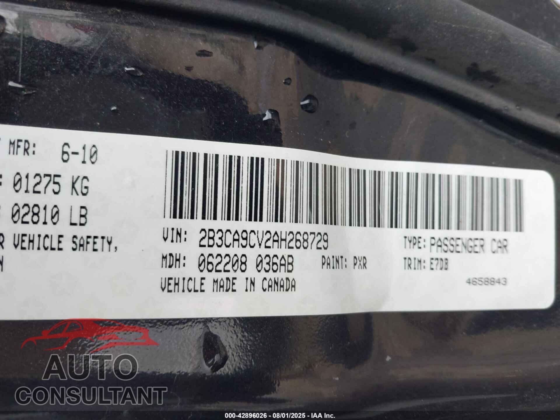 DODGE CHARGER 2010 - 2B3CA9CV2AH268729