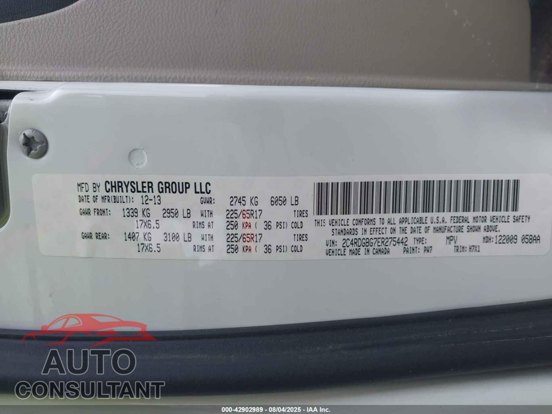 DODGE GRAND CARAVAN 2014 - 2C4RDGBG7ER275442