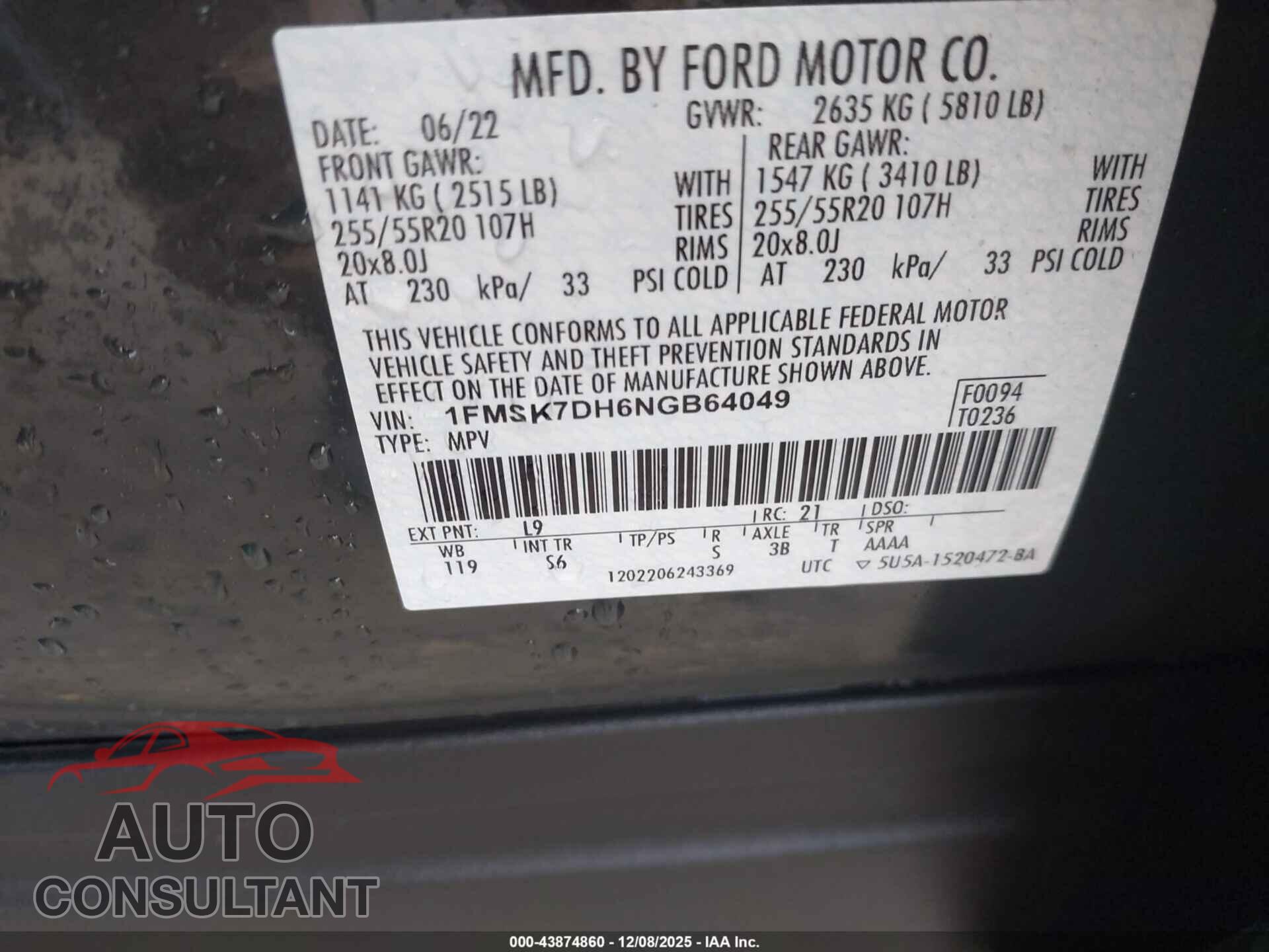 FORD EXPLORER 2022 - 1FMSK7DH6NGB64049