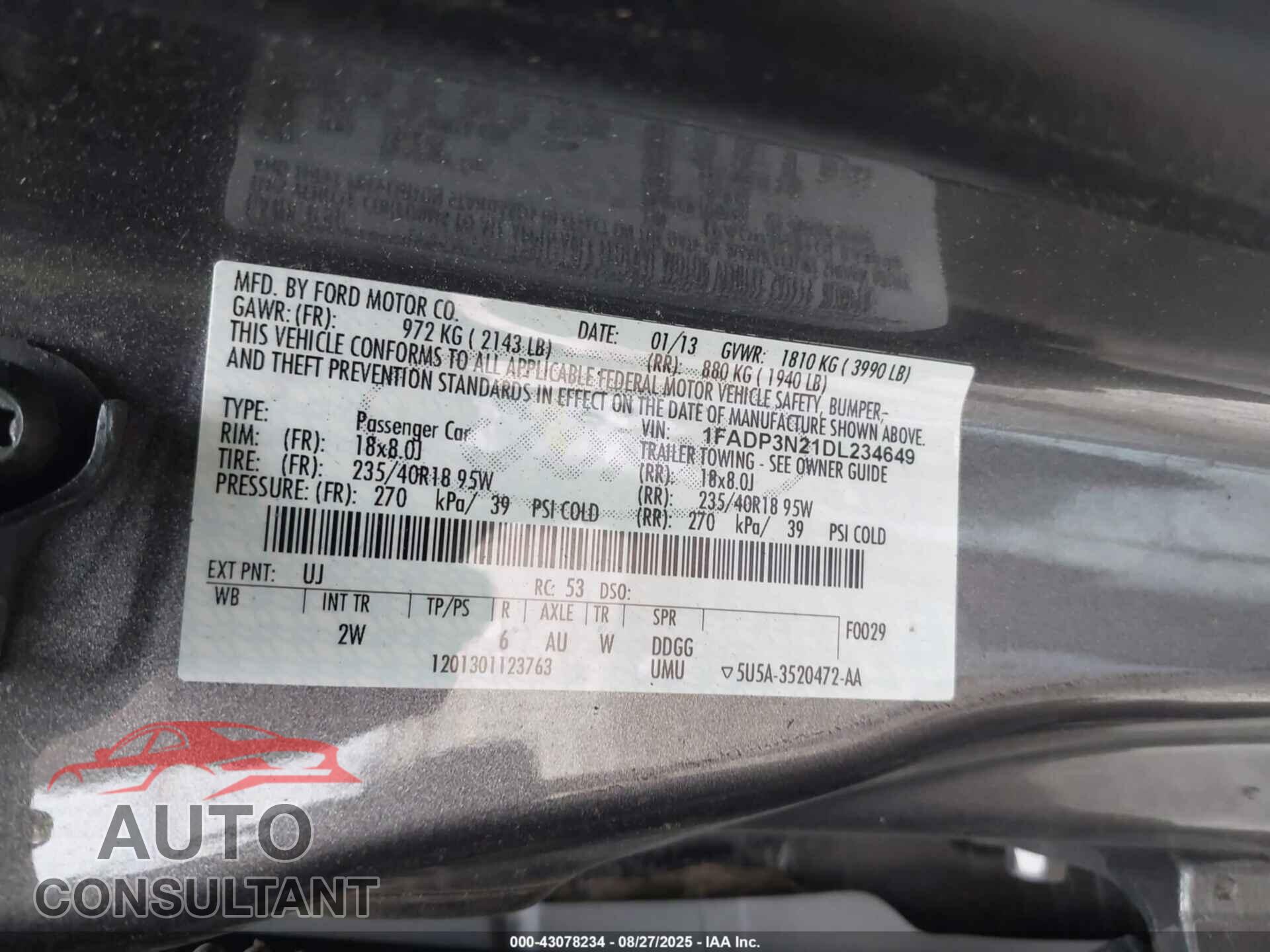 FORD FOCUS 2013 - 1FADP3N21DL234649