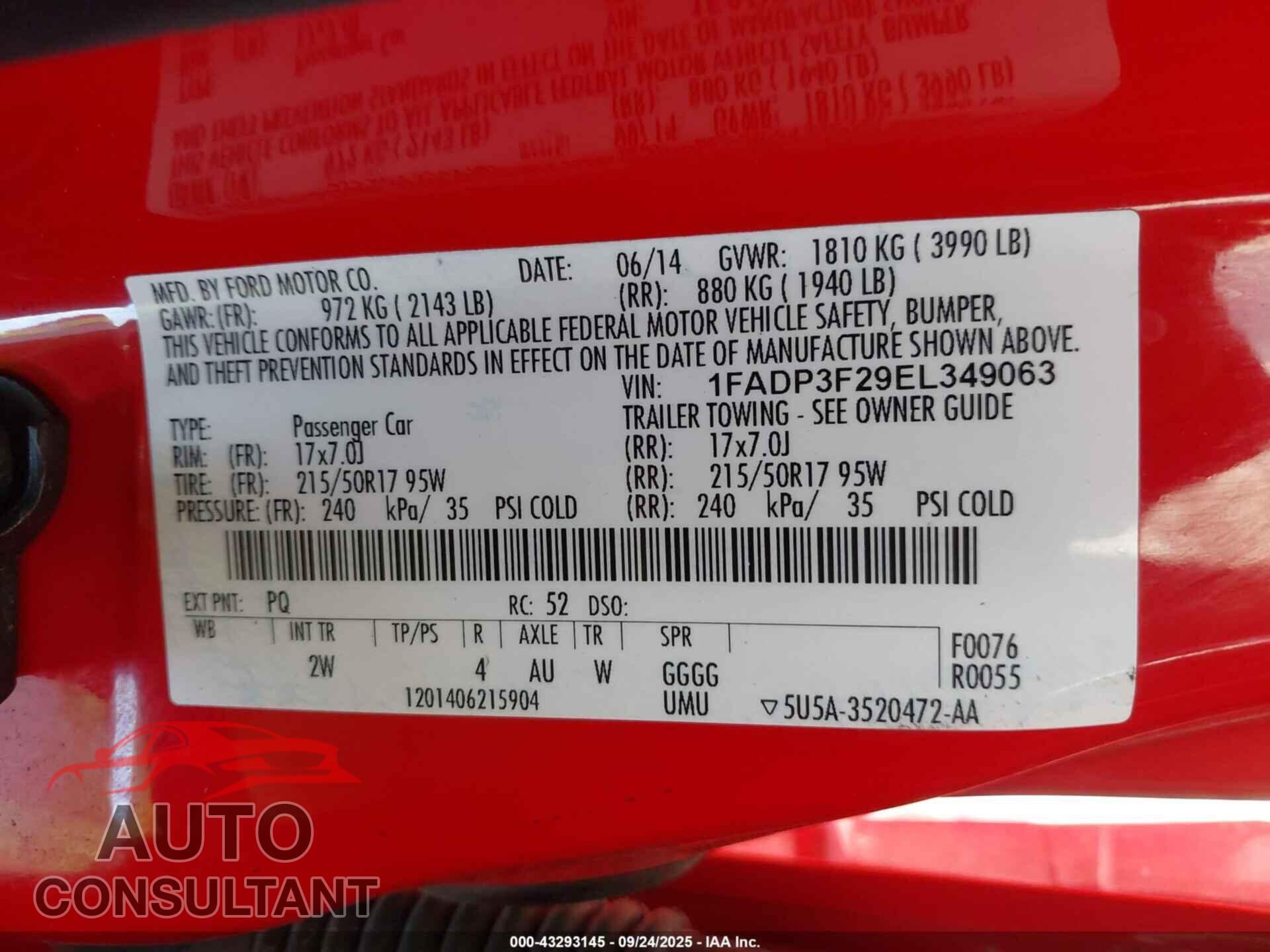 FORD FOCUS 2014 - 1FADP3F29EL349063