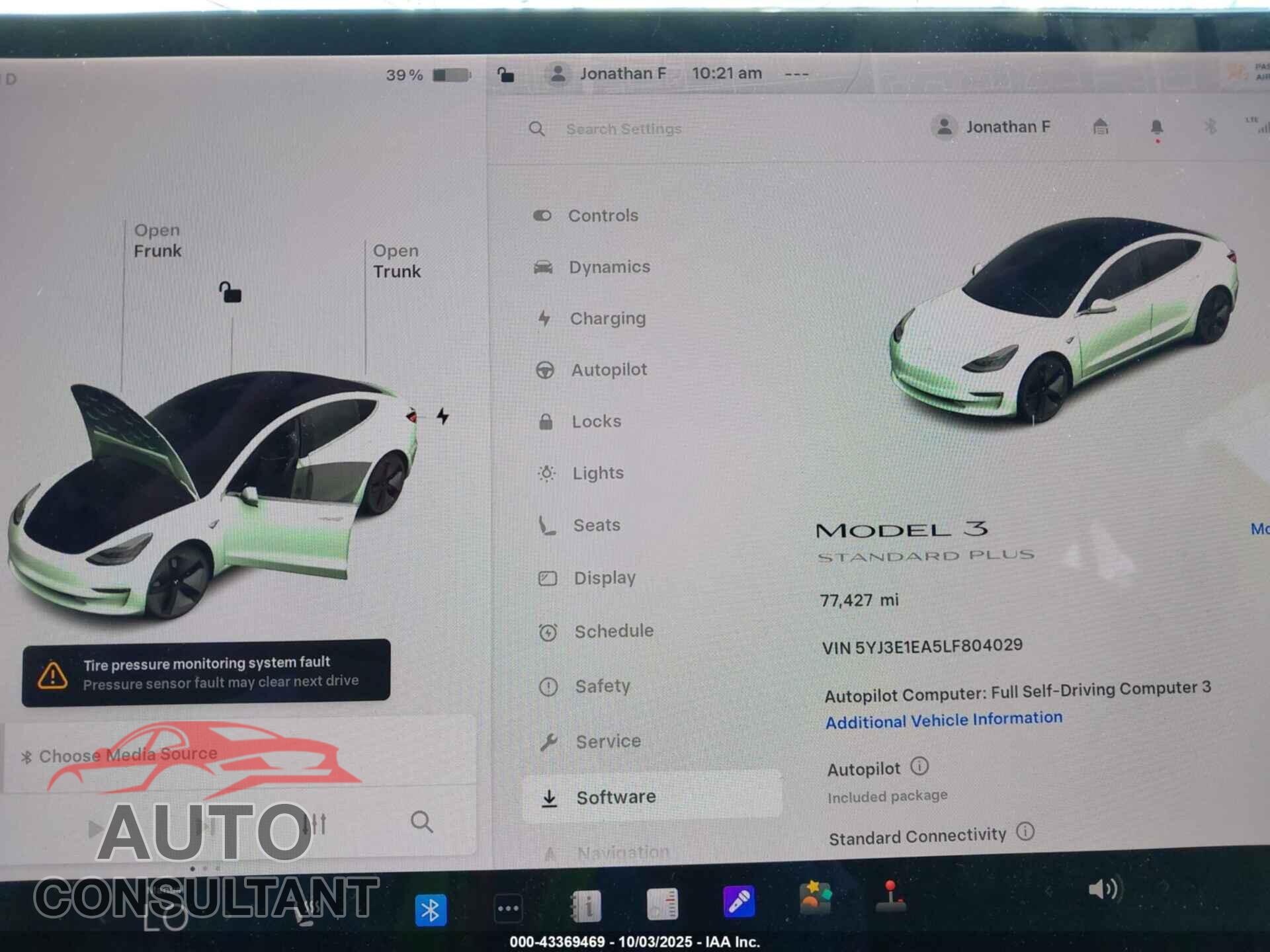 TESLA MODEL 3 2020 - 5YJ3E1EA5LF804029