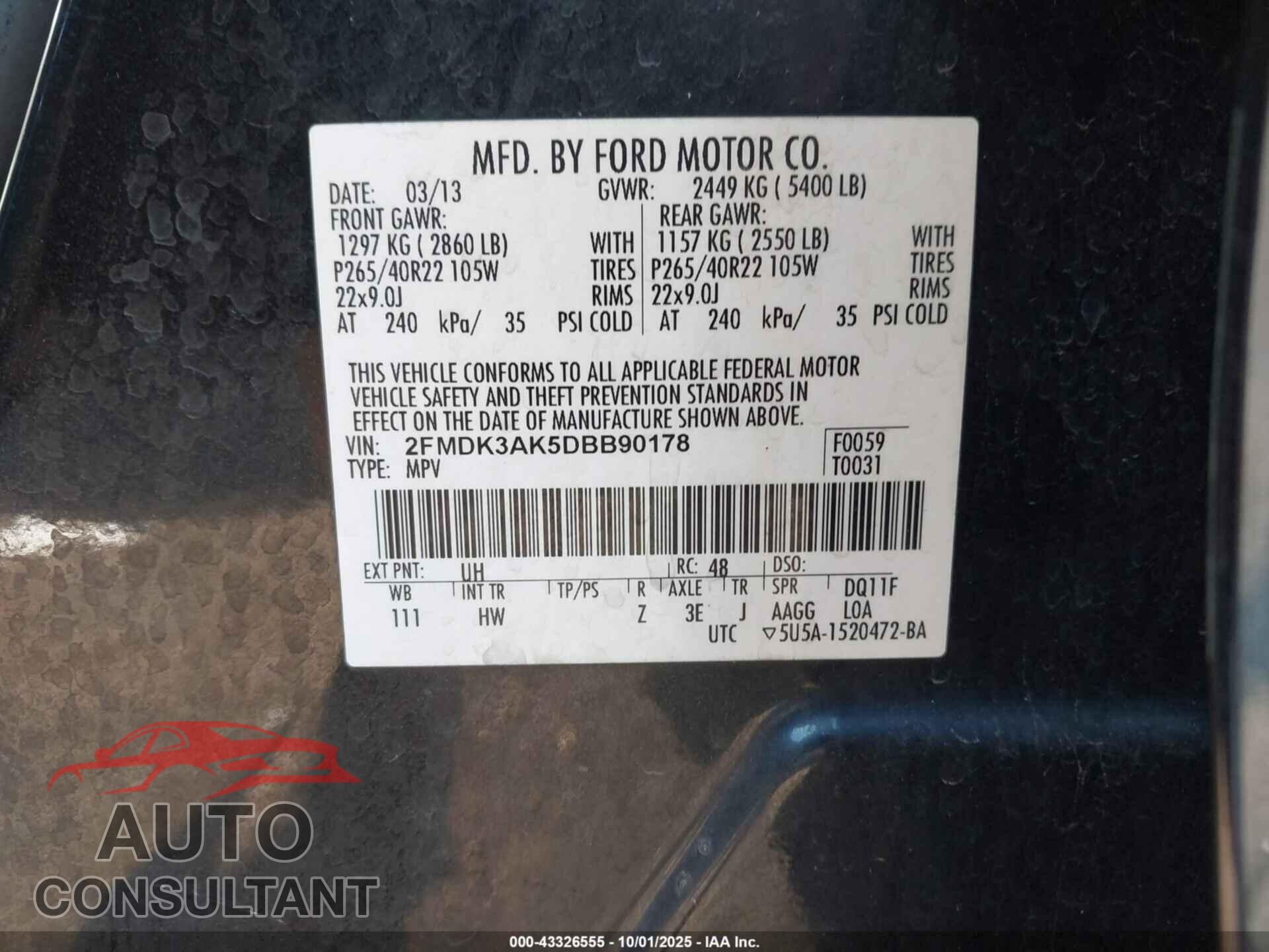 FORD EDGE 2013 - 2FMDK3AK5DBB90178