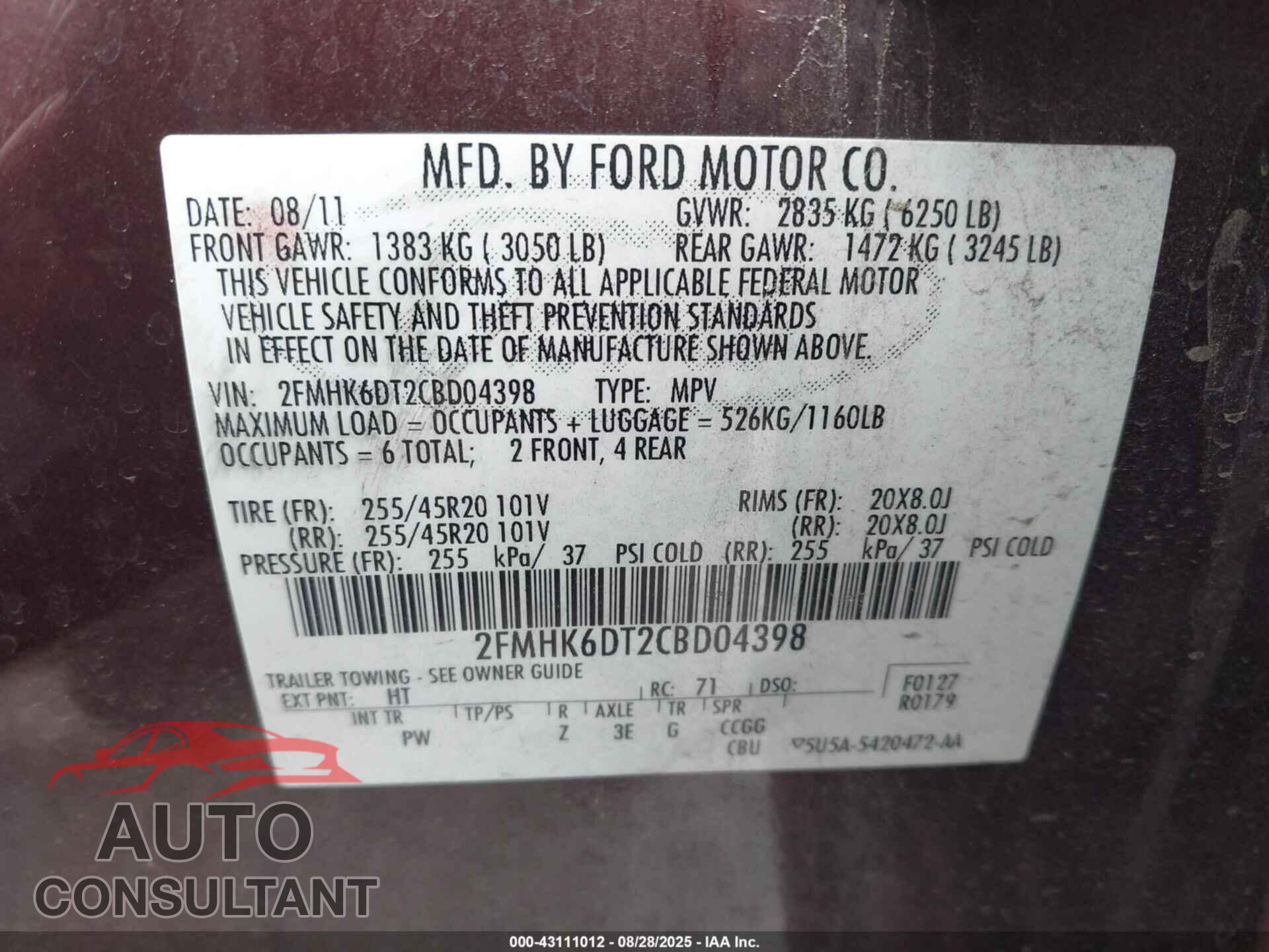FORD FLEX 2012 - 2FMHK6DT2CBD04398