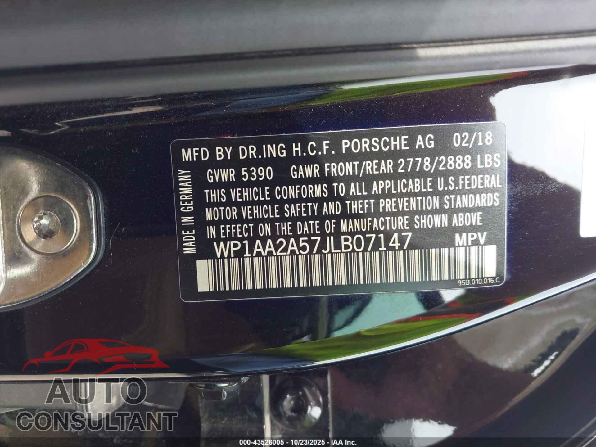 PORSCHE MACAN 2018 - WP1AA2A57JLB07147