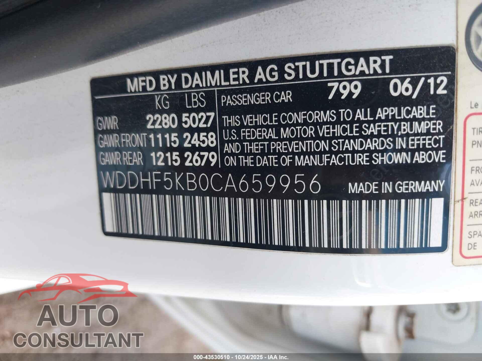 MERCEDES-BENZ E 350 2012 - WDDHF5KB0CA659956
