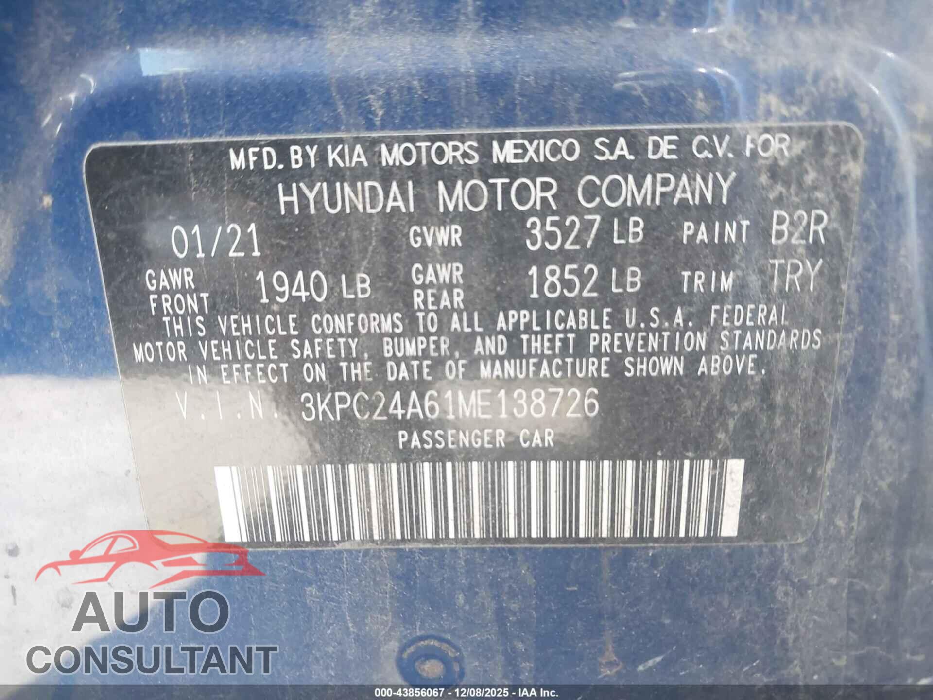 HYUNDAI ACCENT 2021 - 3KPC24A61ME138726
