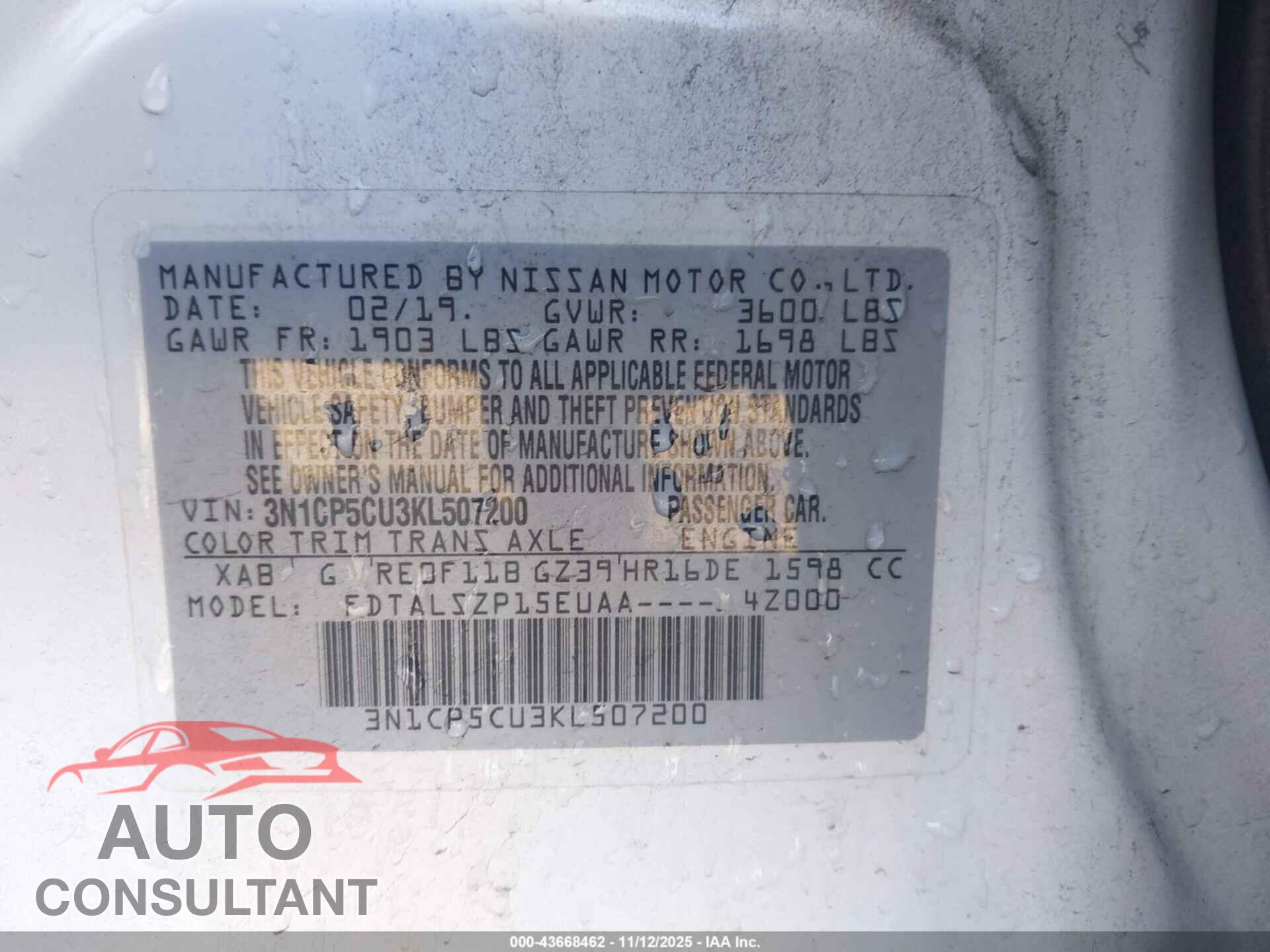 NISSAN KICKS 2019 - 3N1CP5CU3KL507200