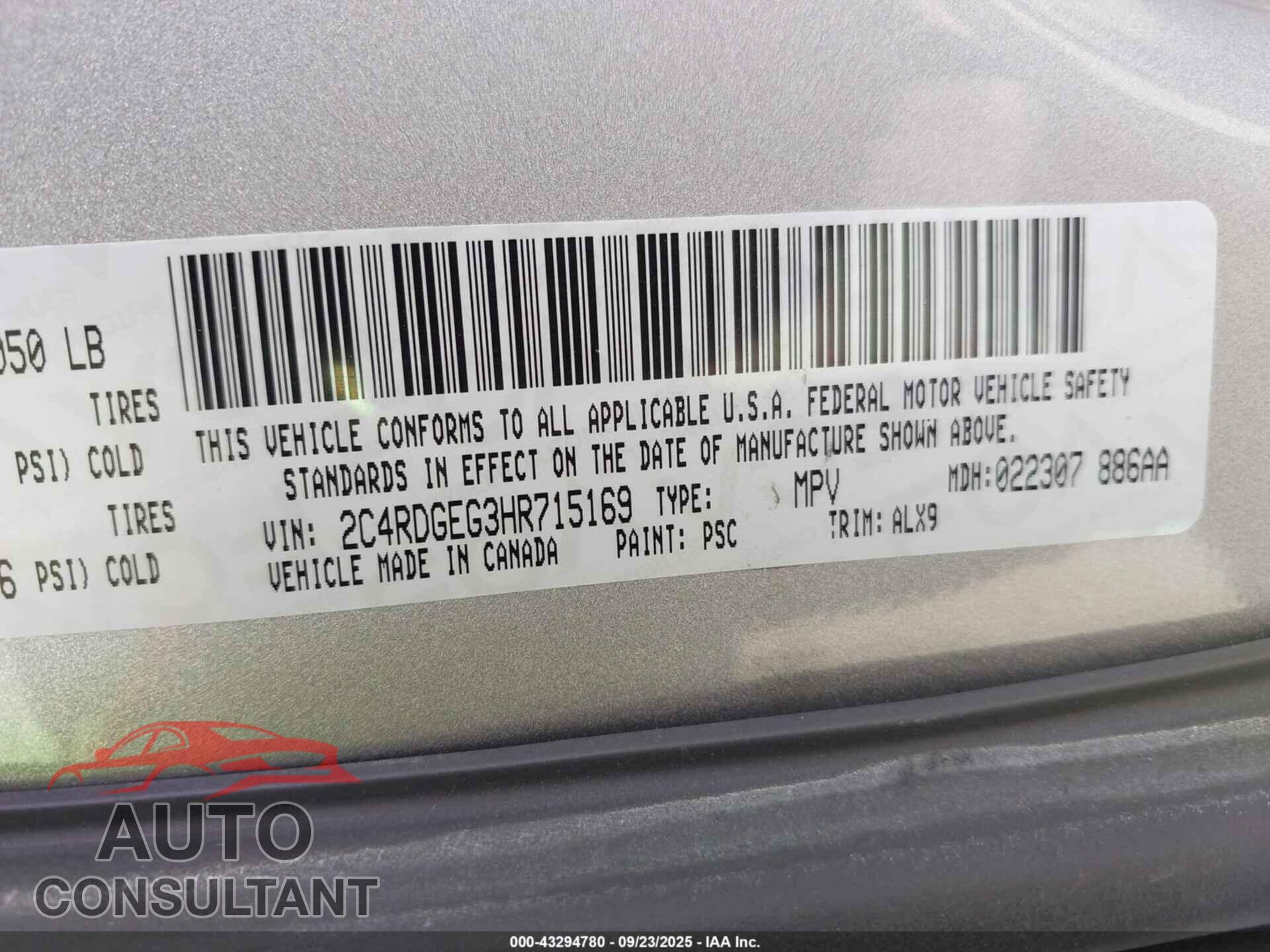 DODGE GRAND CARAVAN 2017 - 2C4RDGEG3HR715169