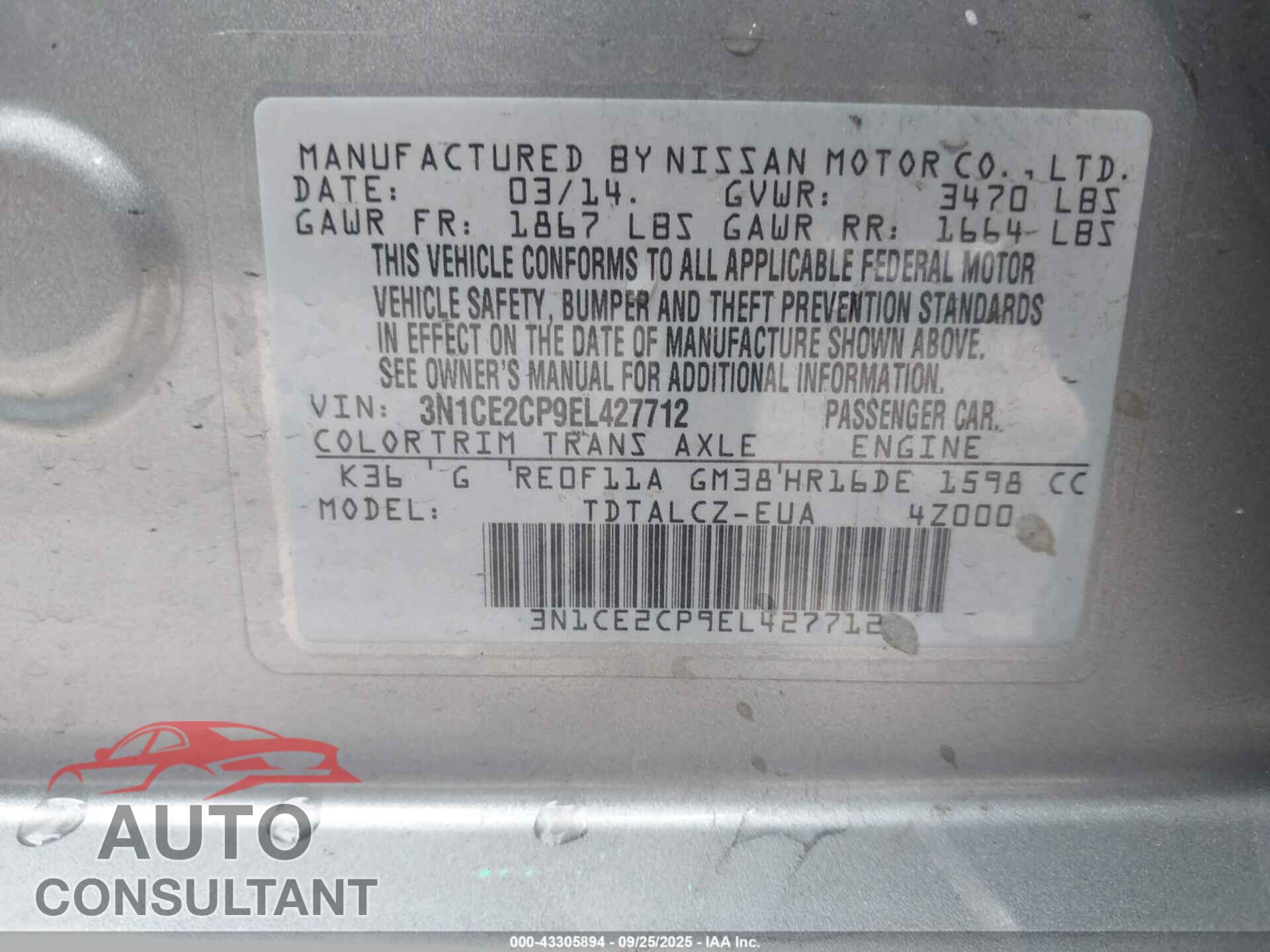 NISSAN VERSA NOTE 2014 - 3N1CE2CP9EL427712