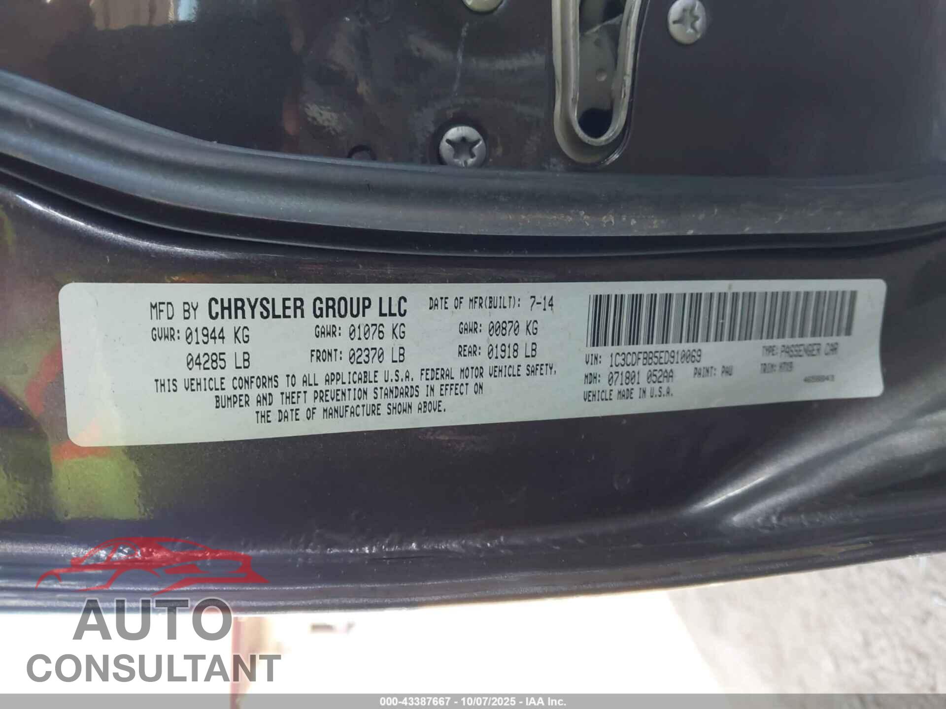 DODGE DART 2014 - 1C3CDFBB5ED910069