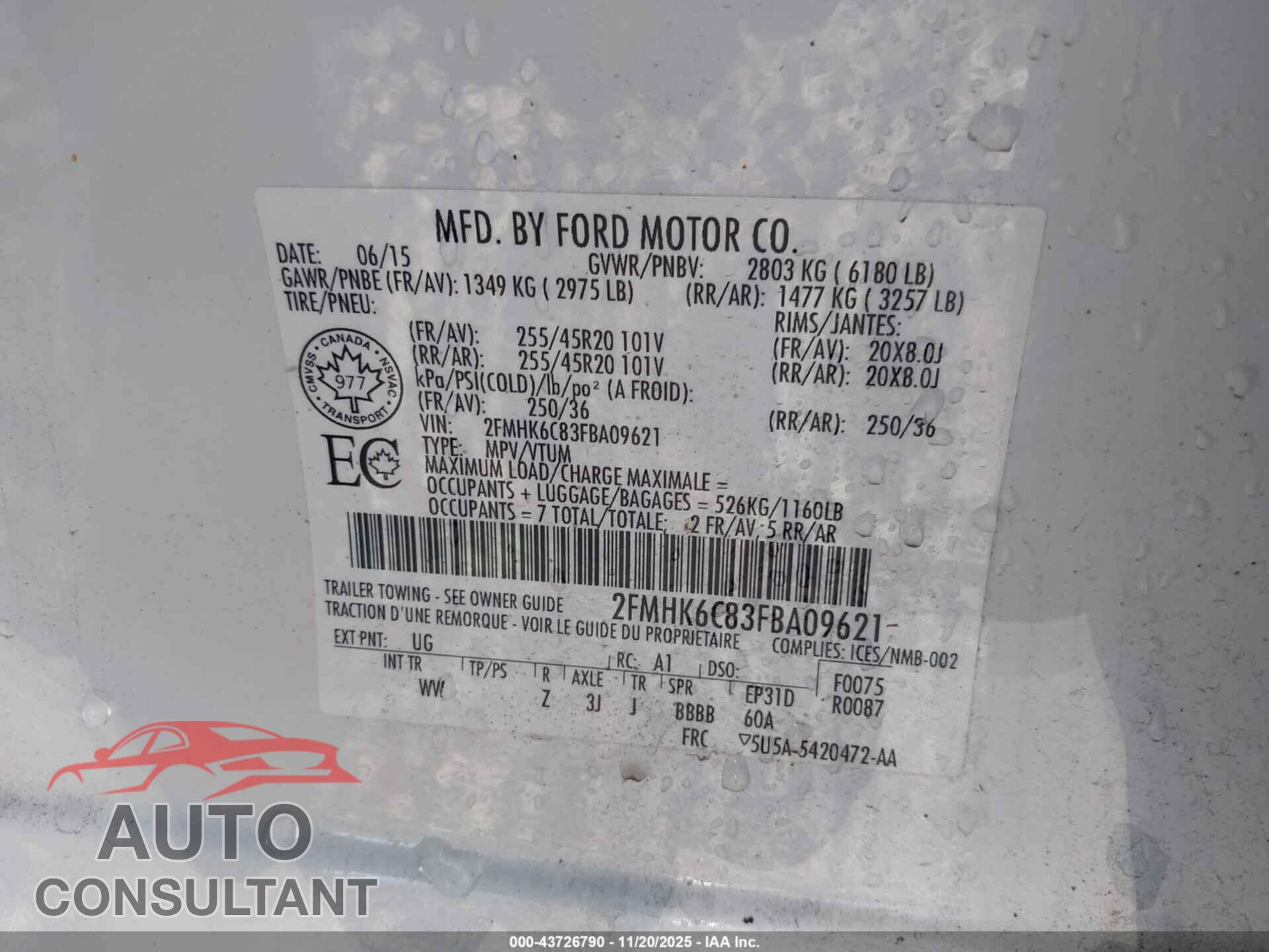 FORD FLEX 2015 - 2FMHK6C83FBA09621
