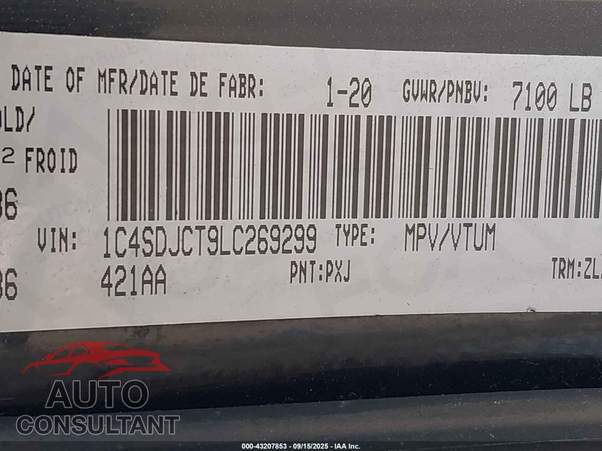 DODGE DURANGO 2020 - 1C4SDJCT9LC269299