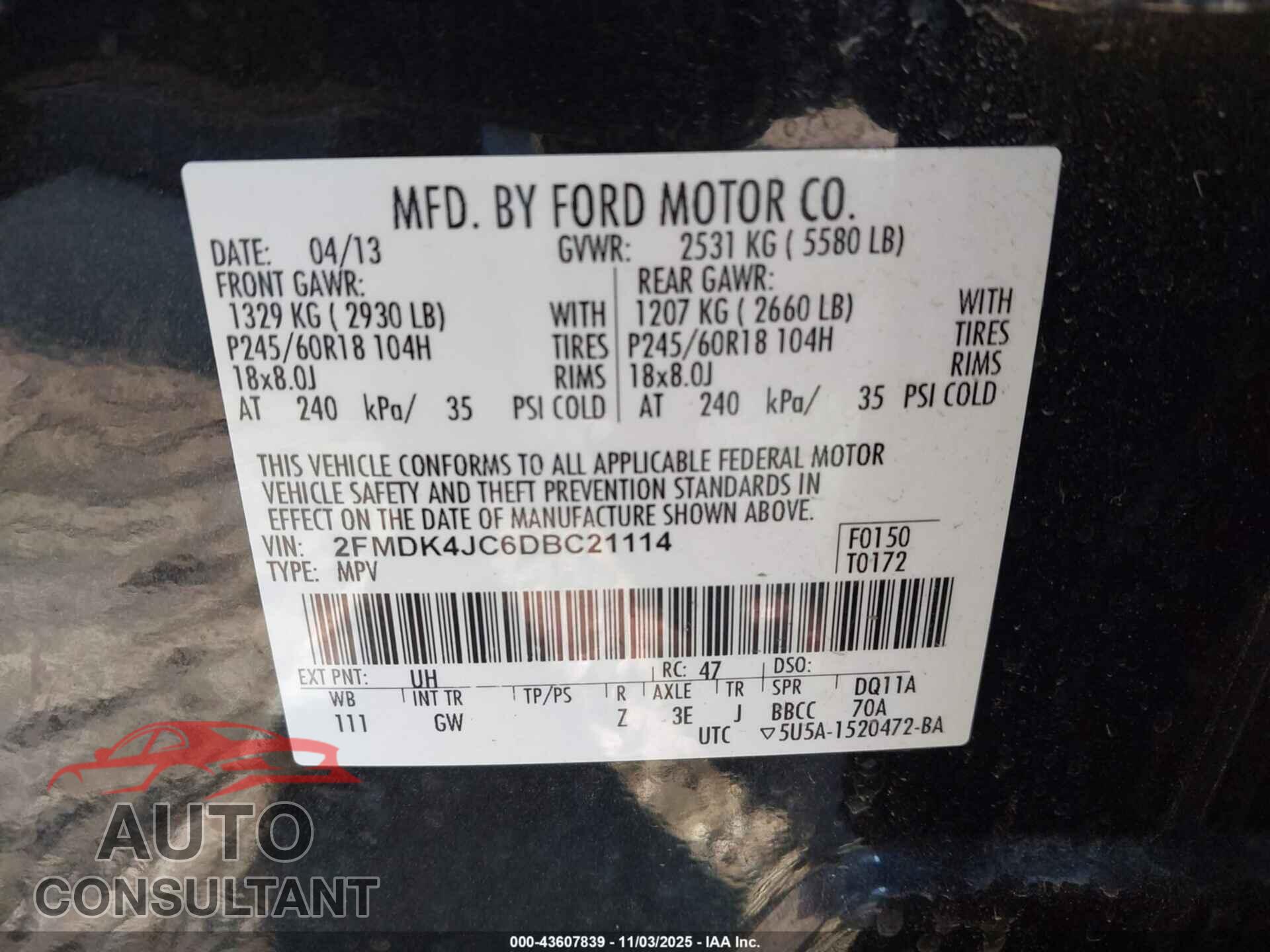 FORD EDGE 2013 - 2FMDK4JC6DBC21114