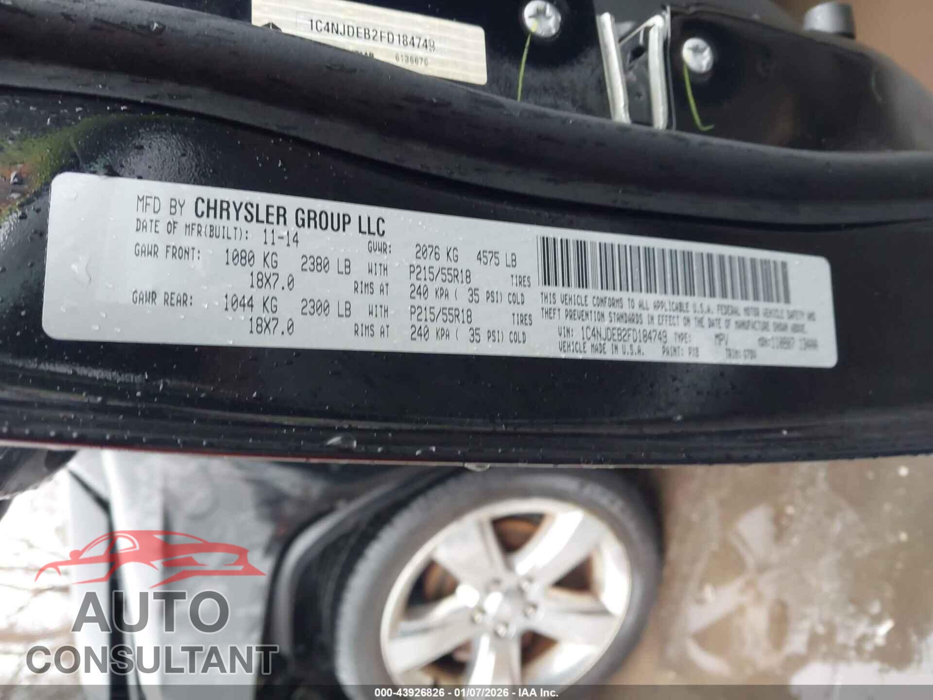 JEEP COMPASS 2015 - 1C4NJDEB2FD184749