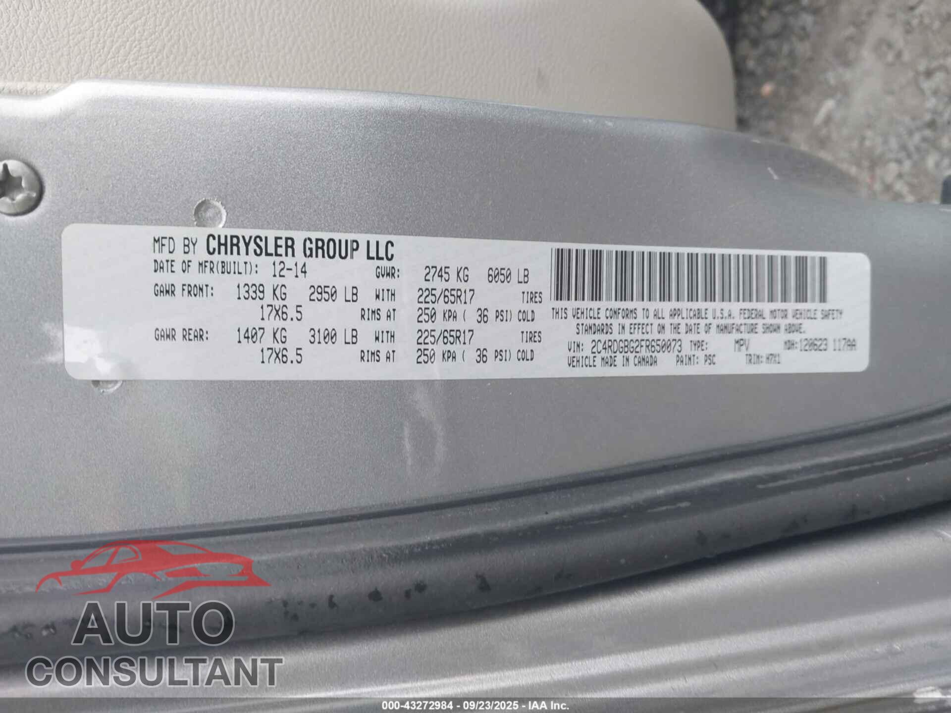DODGE GRAND CARAVAN 2015 - 2C4RDGBG2FR650073