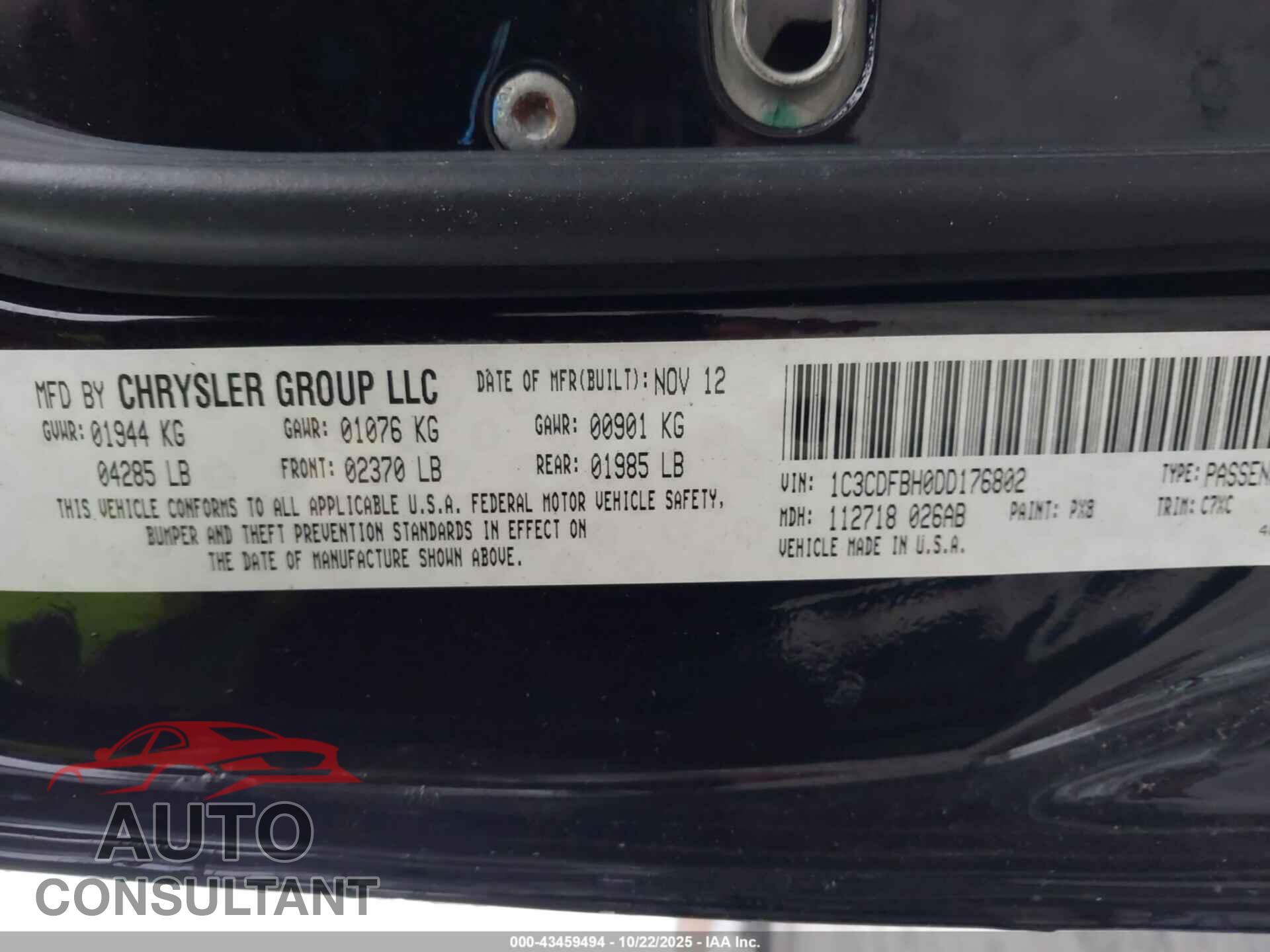 DODGE DART 2013 - 1C3CDFBH0DD176802