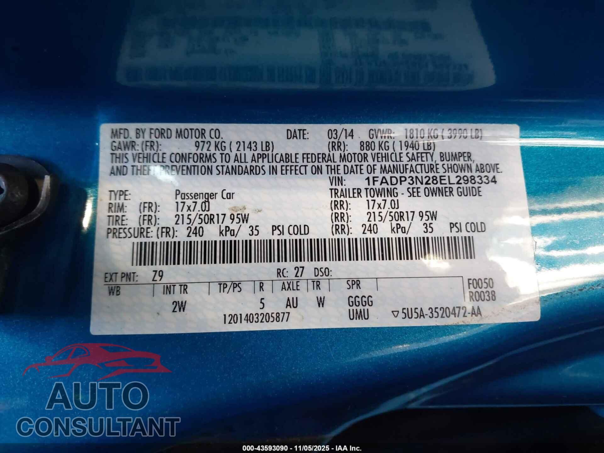 FORD FOCUS 2014 - 1FADP3N28EL298334