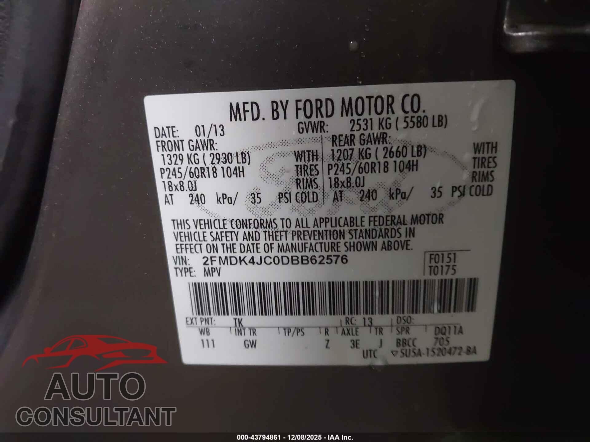 FORD EDGE 2013 - 2FMDK4JC0DBB62576