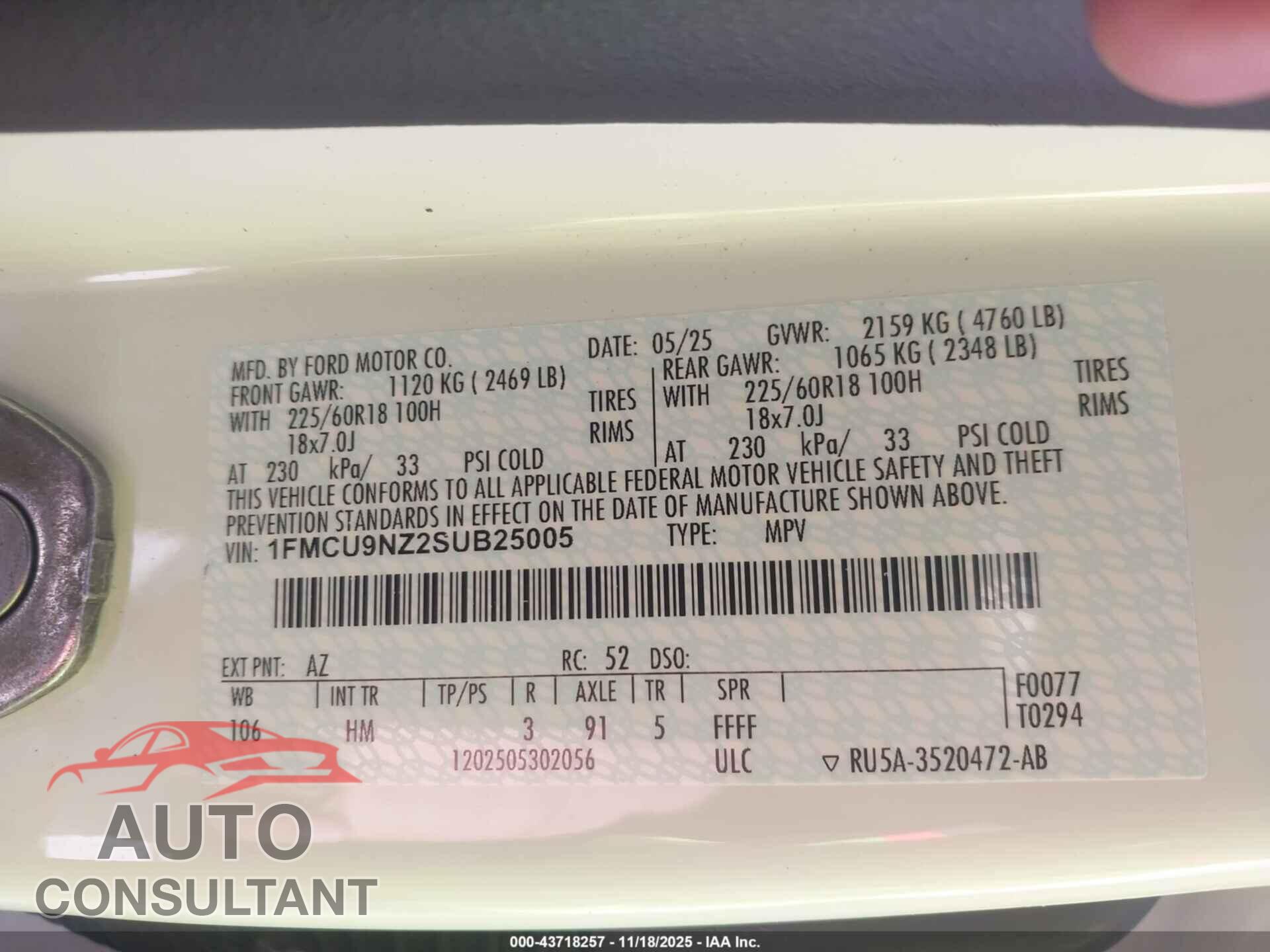 FORD ESCAPE 2025 - 1FMCU9NZ2SUB25005