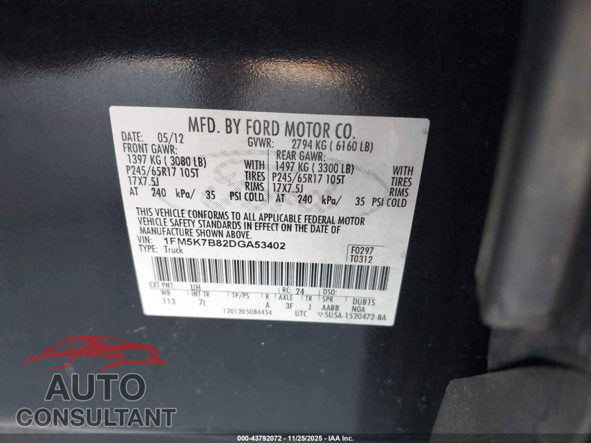 FORD EXPLORER 2013 - 1FM5K7B82DGA53402