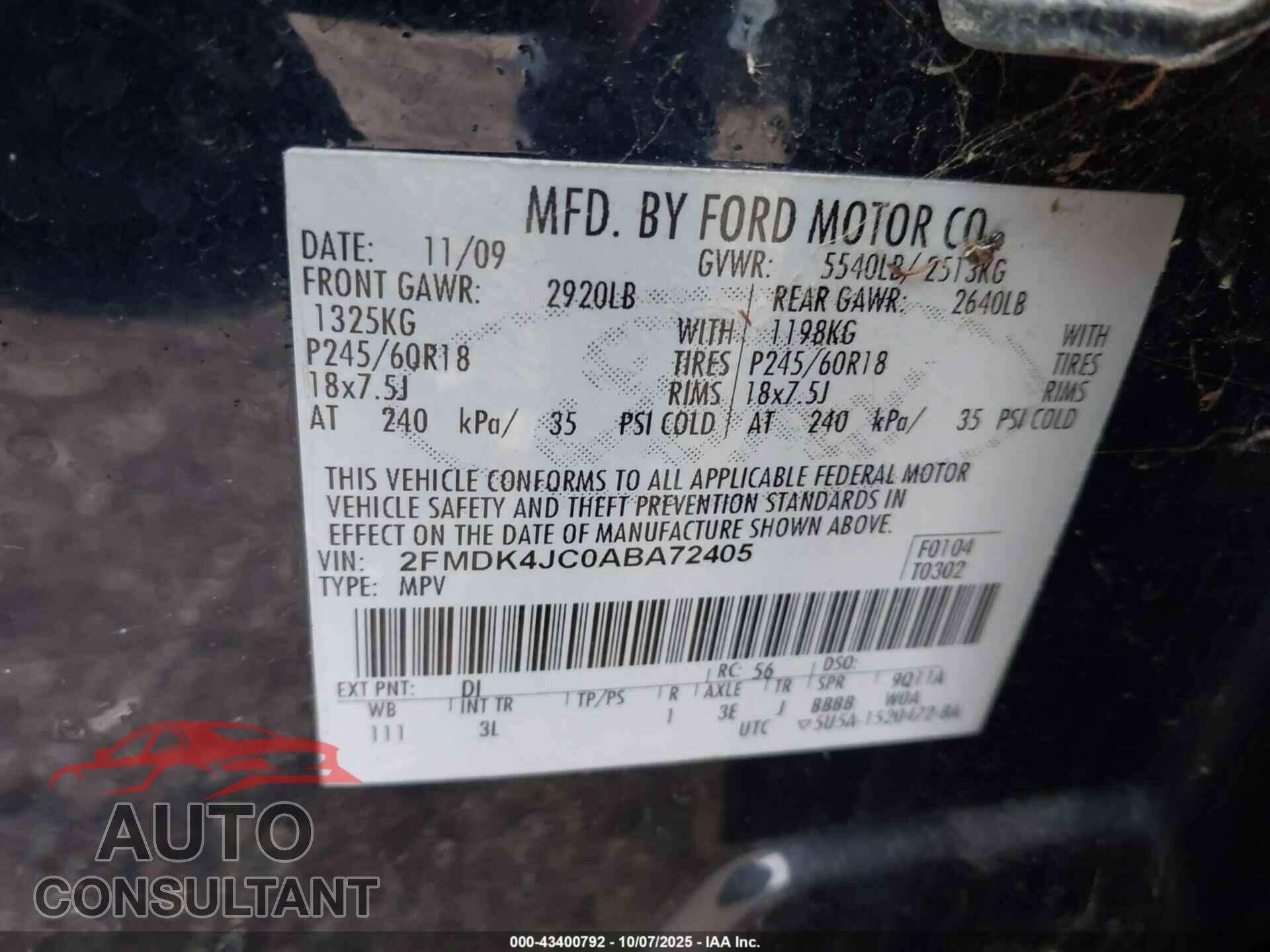 FORD EDGE 2010 - 2FMDK4JC0ABA72405