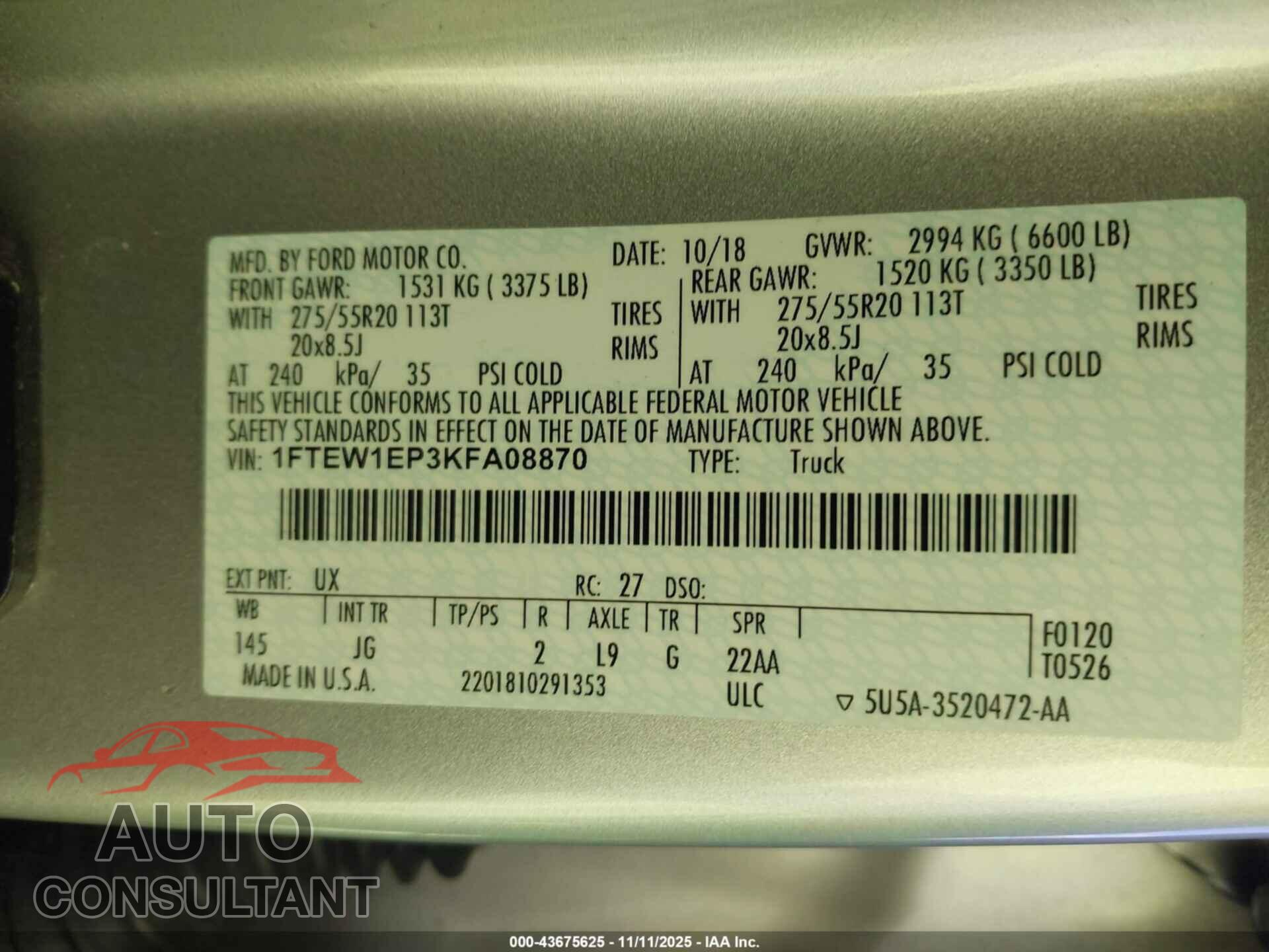 FORD F-150 2019 - 1FTEW1EP3KFA08870