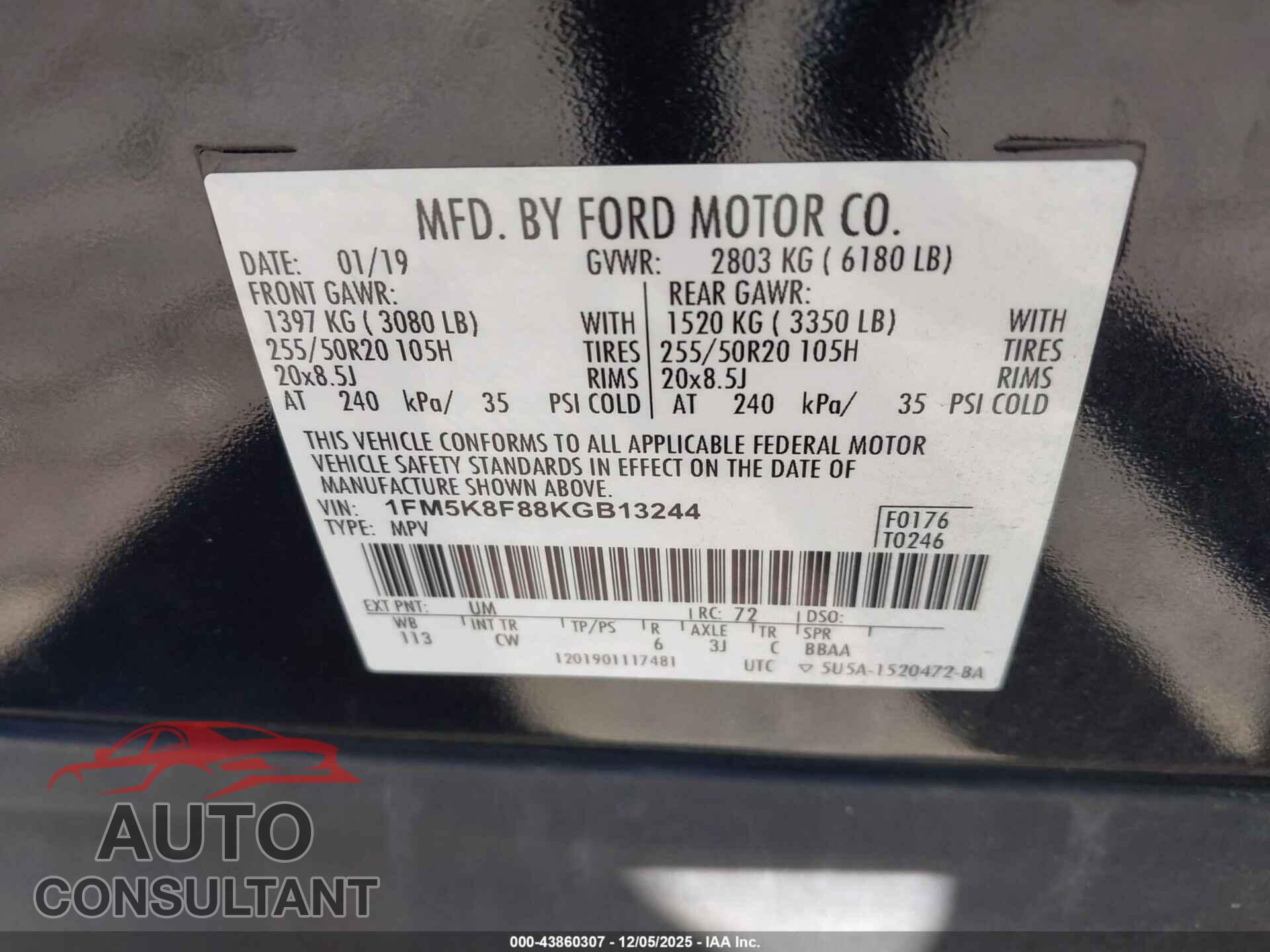 FORD EXPLORER 2019 - 1FM5K8F88KGB13244
