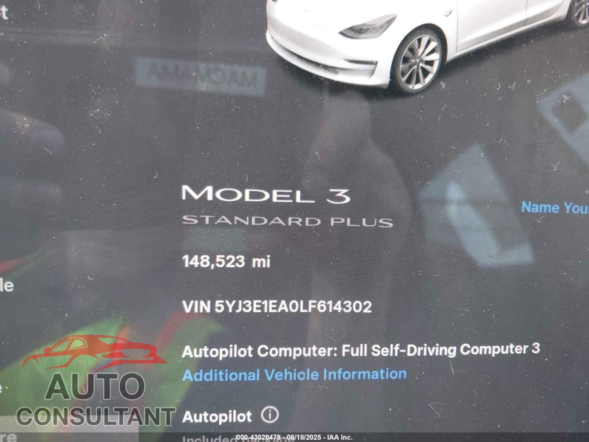 TESLA MODEL 3 2020 - 5YJ3E1EA0LF614302
