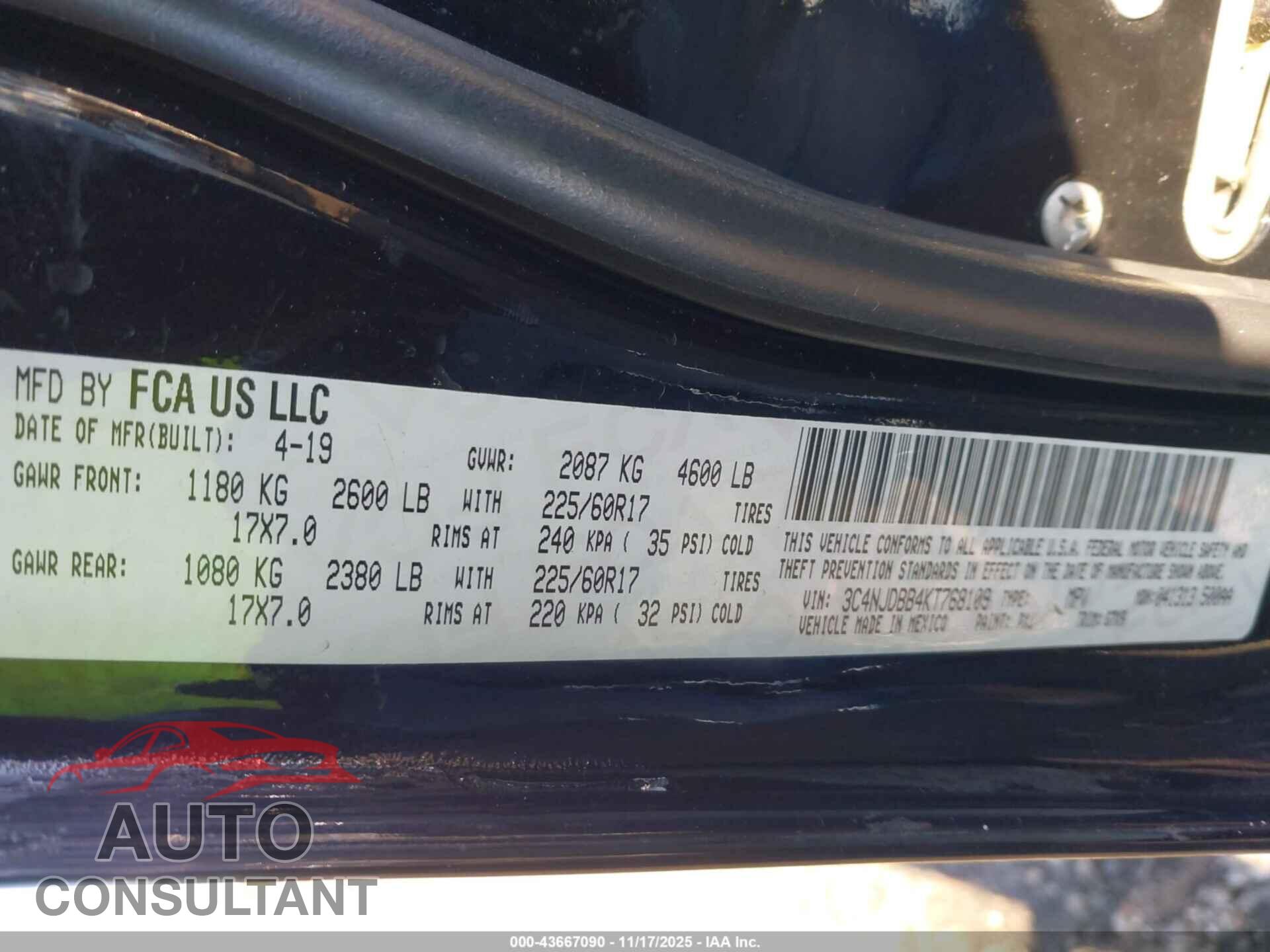 JEEP COMPASS 2019 - 3C4NJDBB4KT768109
