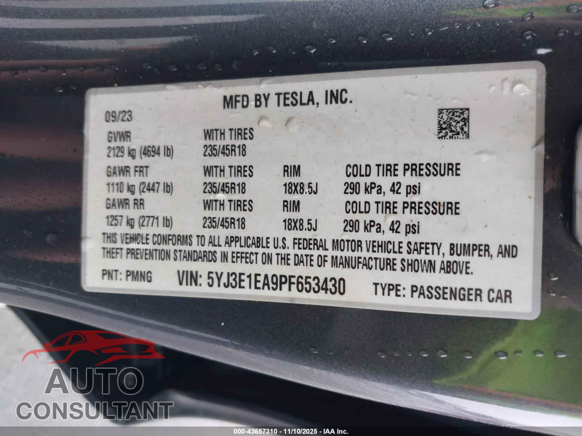 TESLA MODEL 3 2023 - 5YJ3E1EA9PF653430