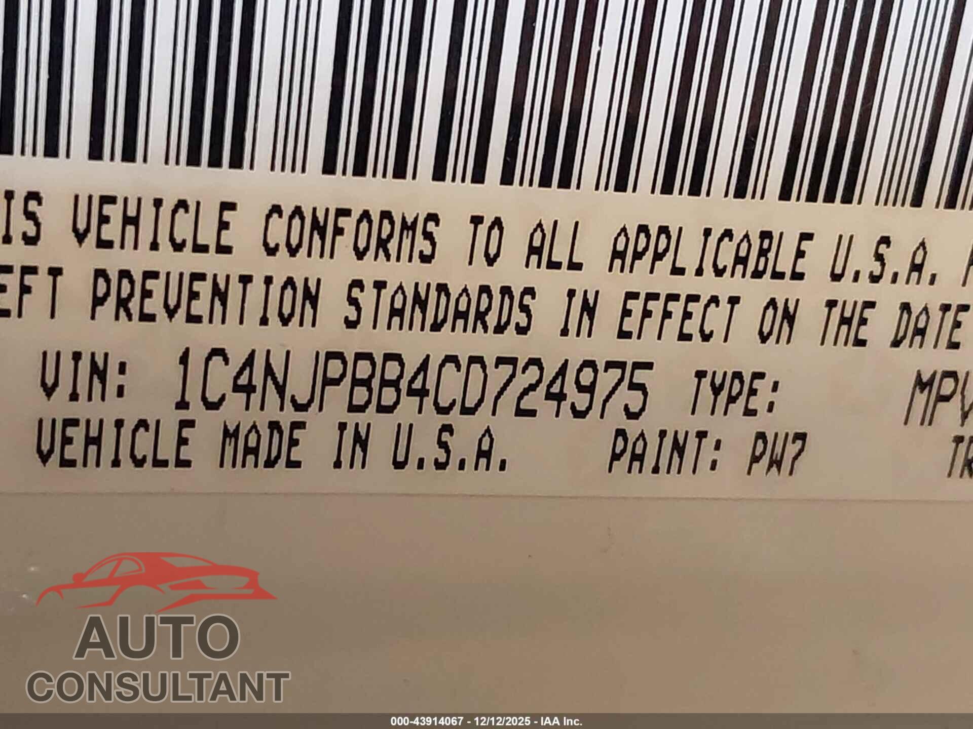 JEEP PATRIOT 2012 - 1C4NJPBB4CD724975