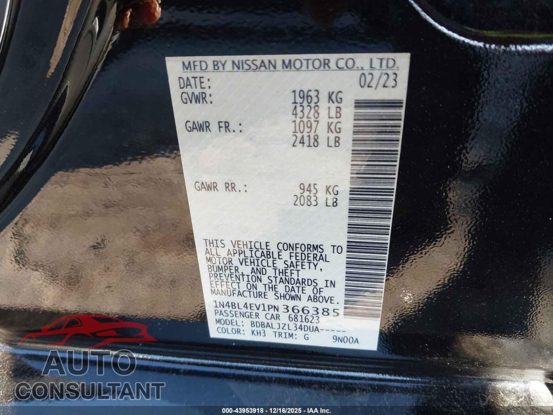 NISSAN ALTIMA 2023 - 1N4BL4EV1PN366385