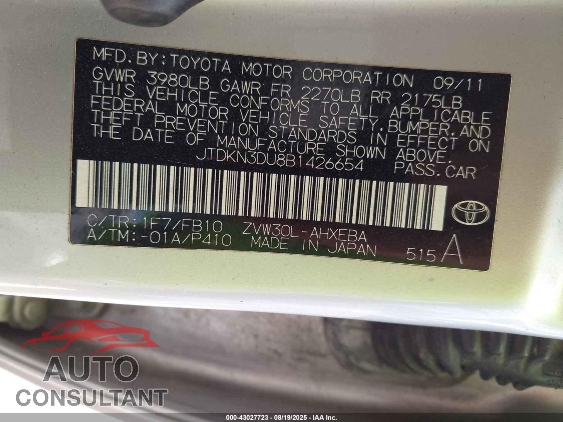 TOYOTA PRIUS 2011 - JTDKN3DU8B1426654