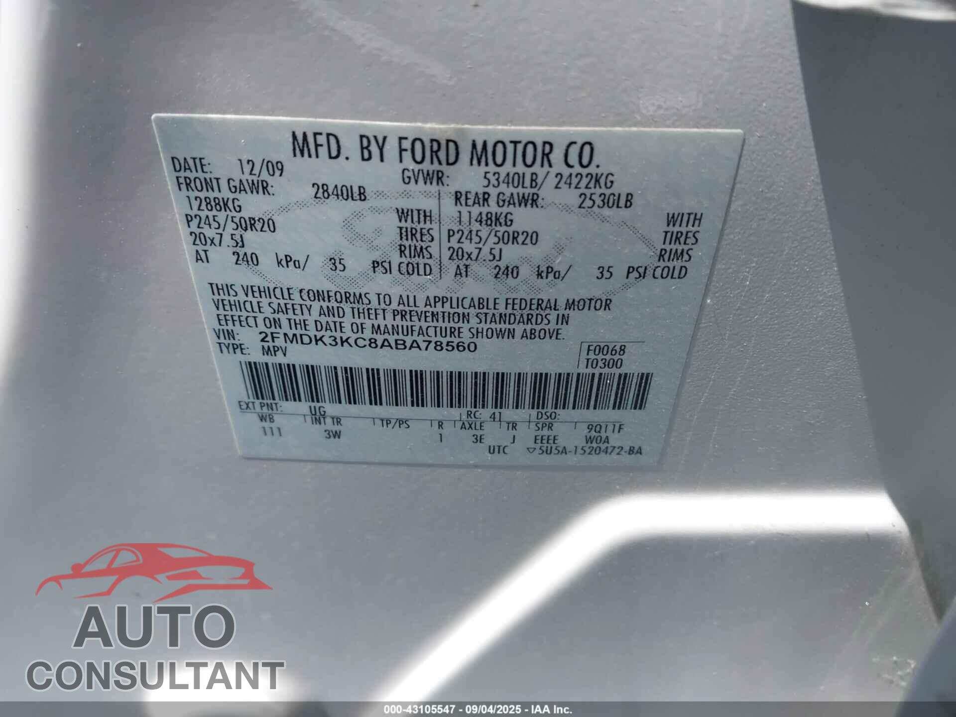 FORD EDGE 2010 - 2FMDK3KC8ABA78560