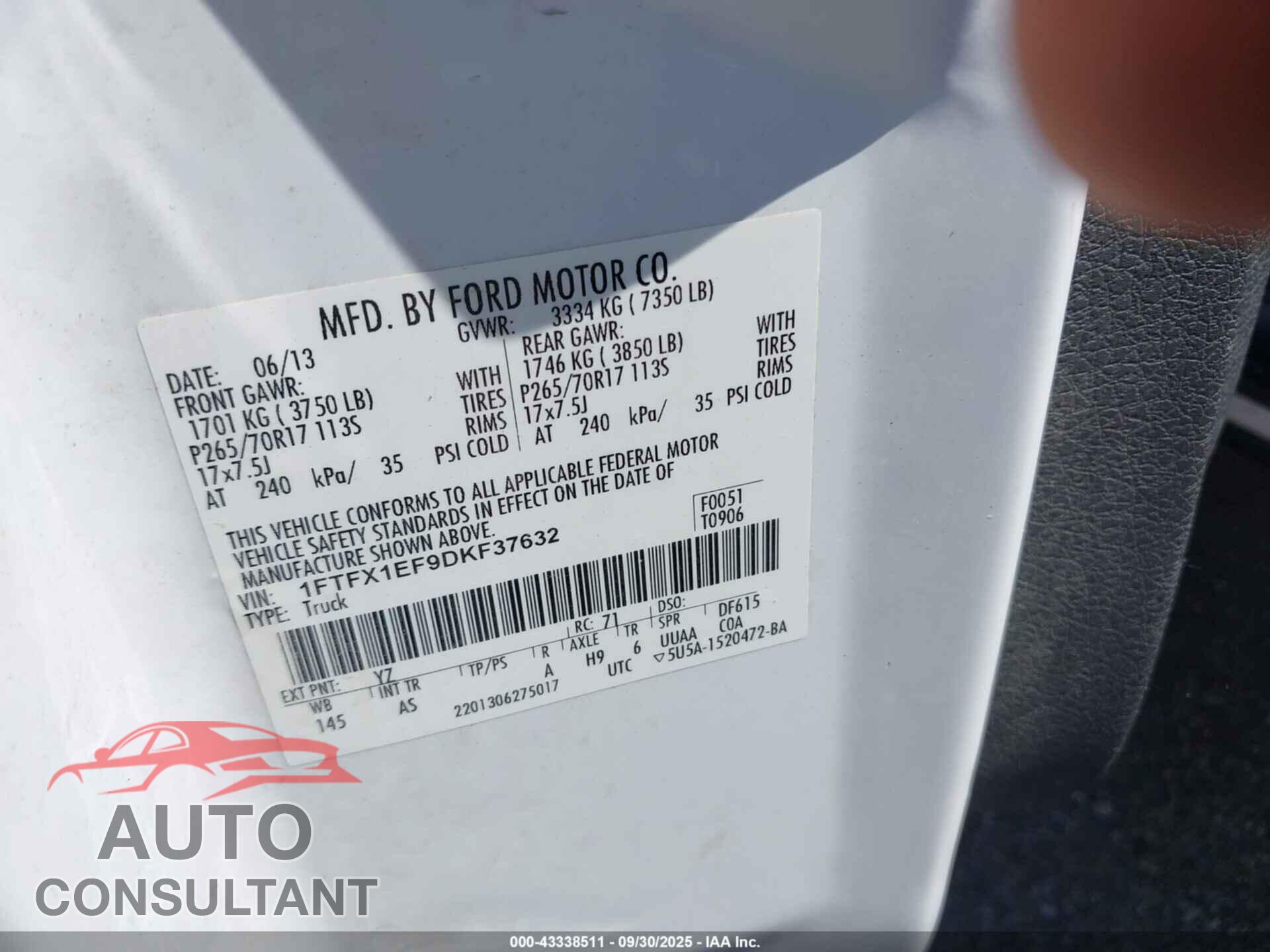 FORD F-150 2013 - 1FTFX1EF9DKF37632