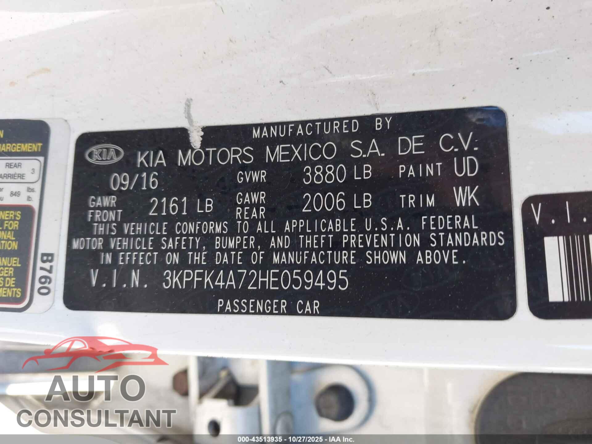 KIA FORTE 2017 - 3KPFK4A72HE059495