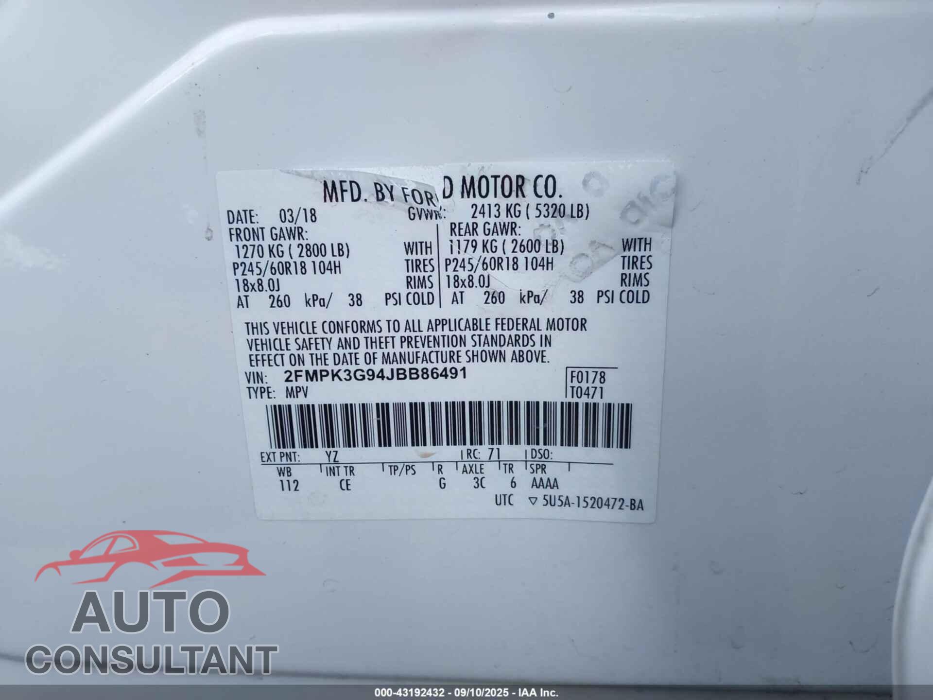 FORD EDGE 2018 - 2FMPK3G94JBB86491