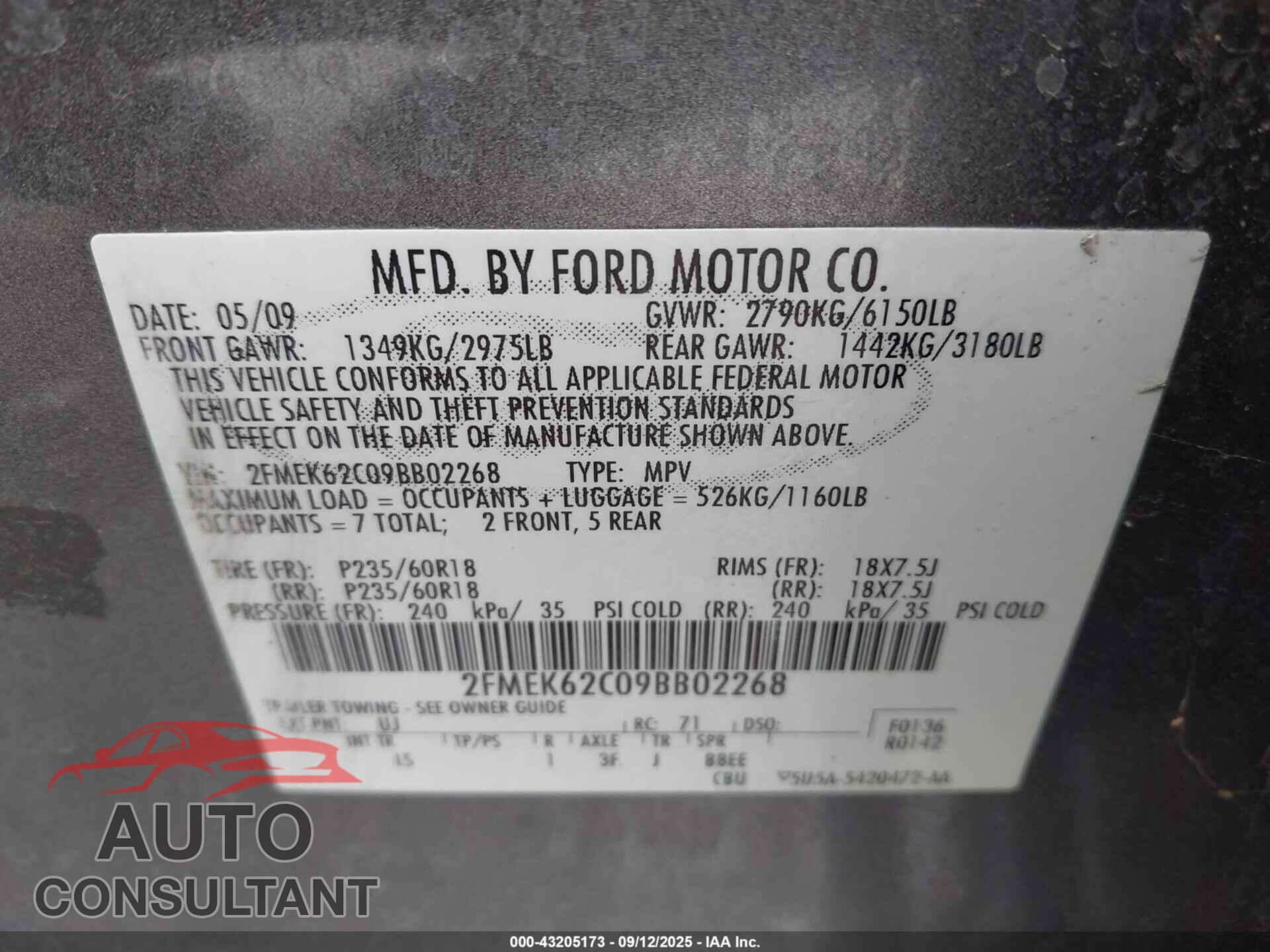 FORD FLEX 2009 - 2FMEK62C09BB02268
