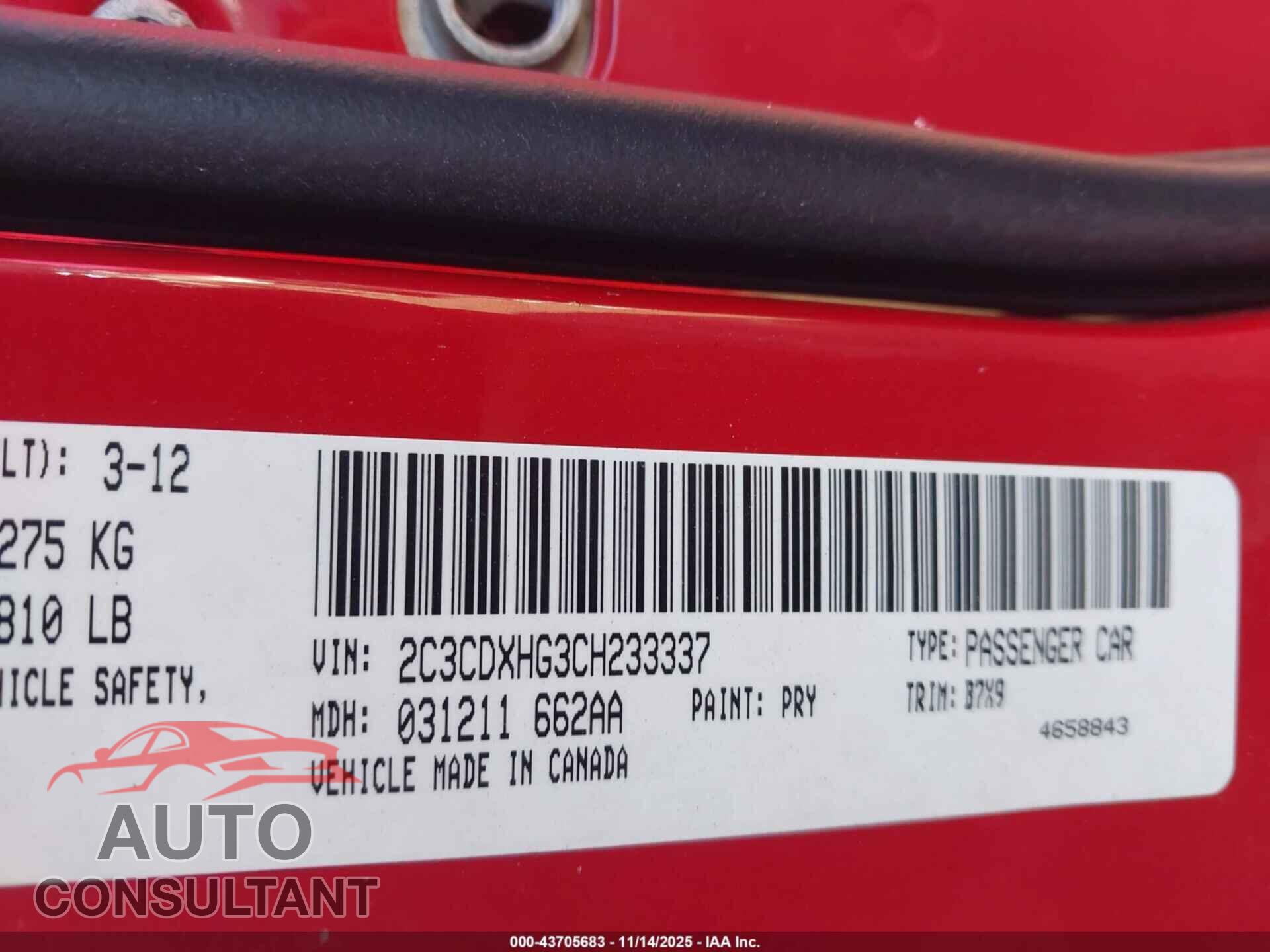 DODGE CHARGER 2012 - 2C3CDXHG3CH233337
