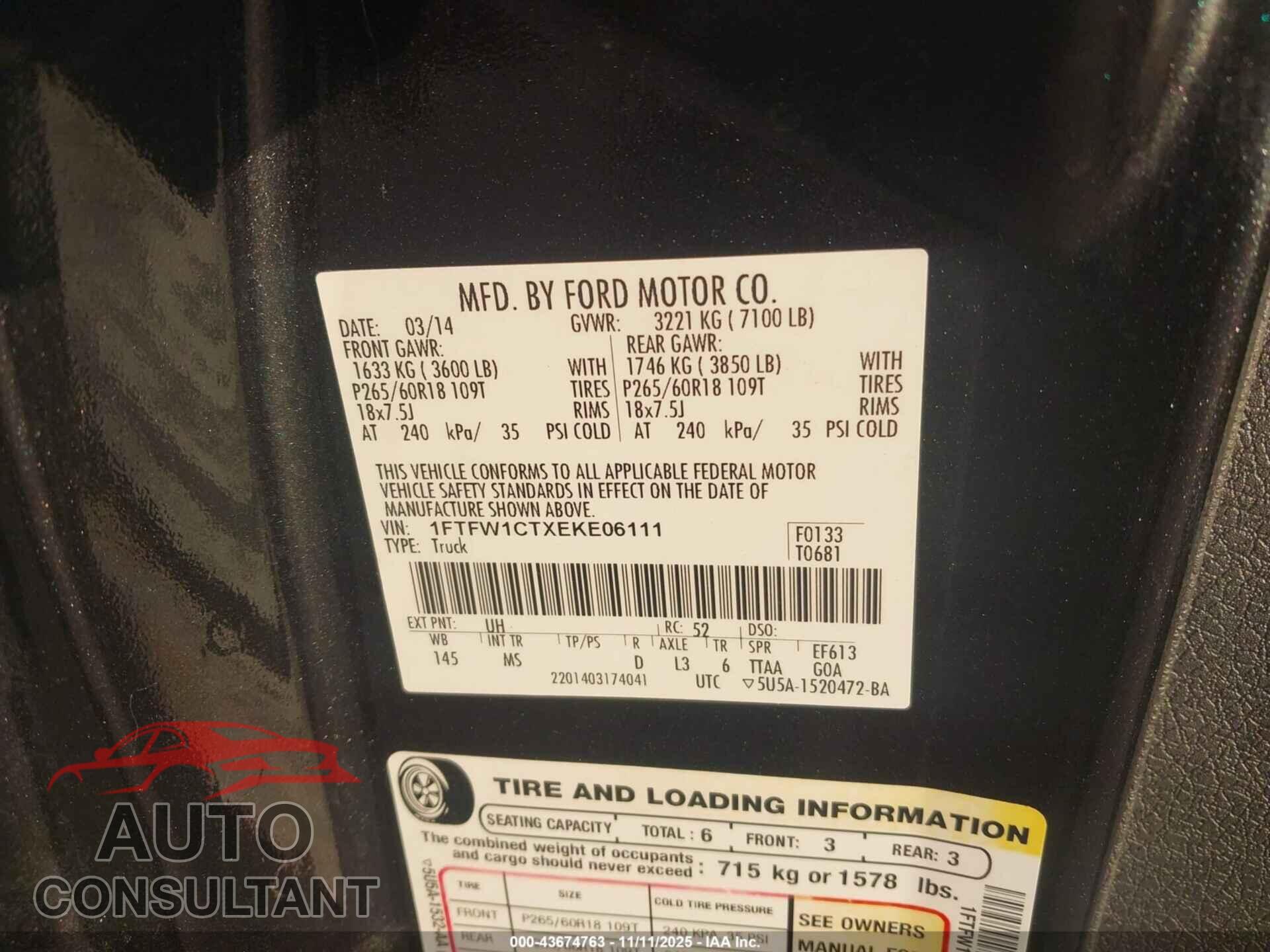 FORD F-150 2014 - 1FTFW1CTXEKE06111