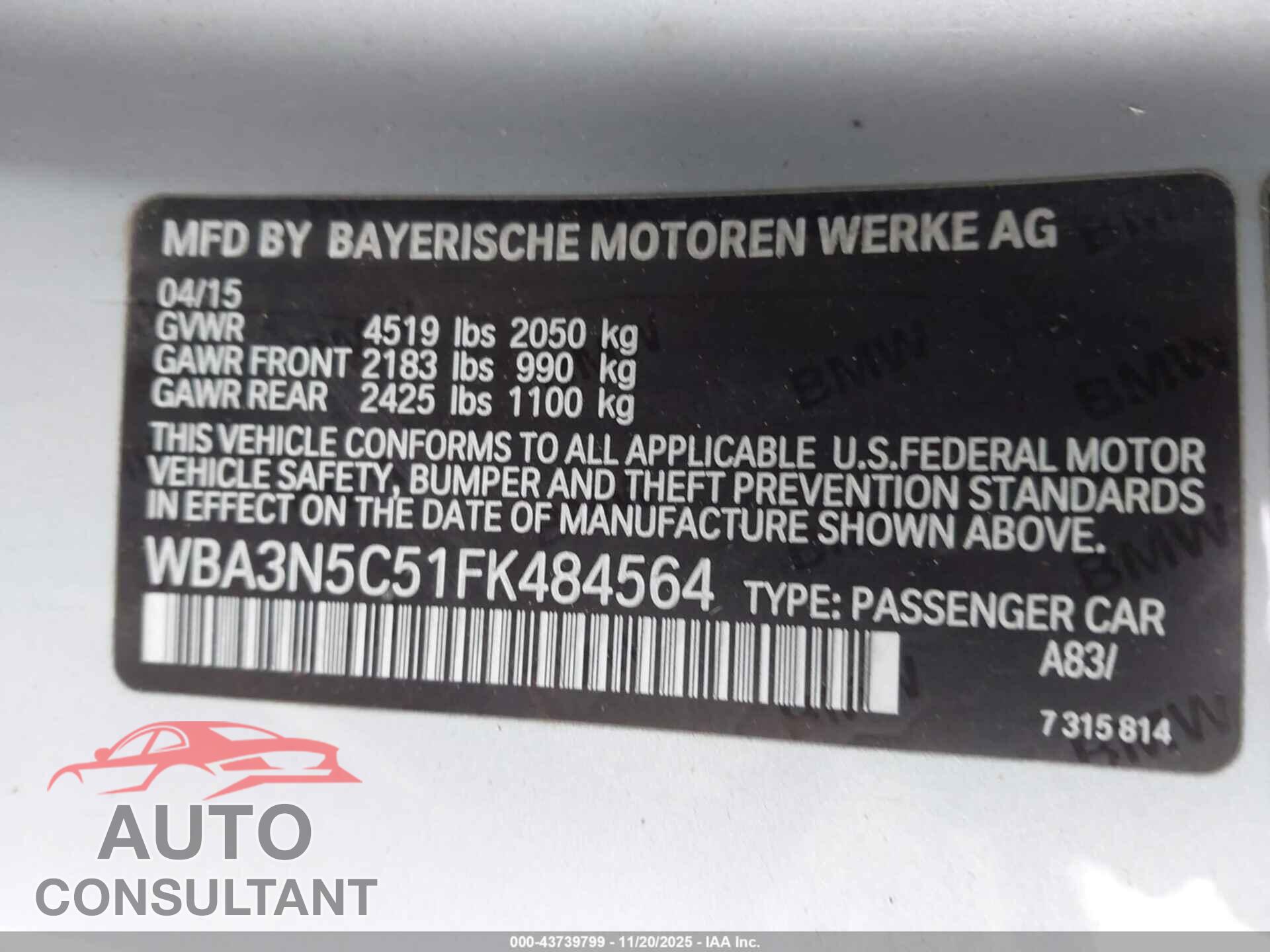 BMW 428I 2015 - WBA3N5C51FK484564