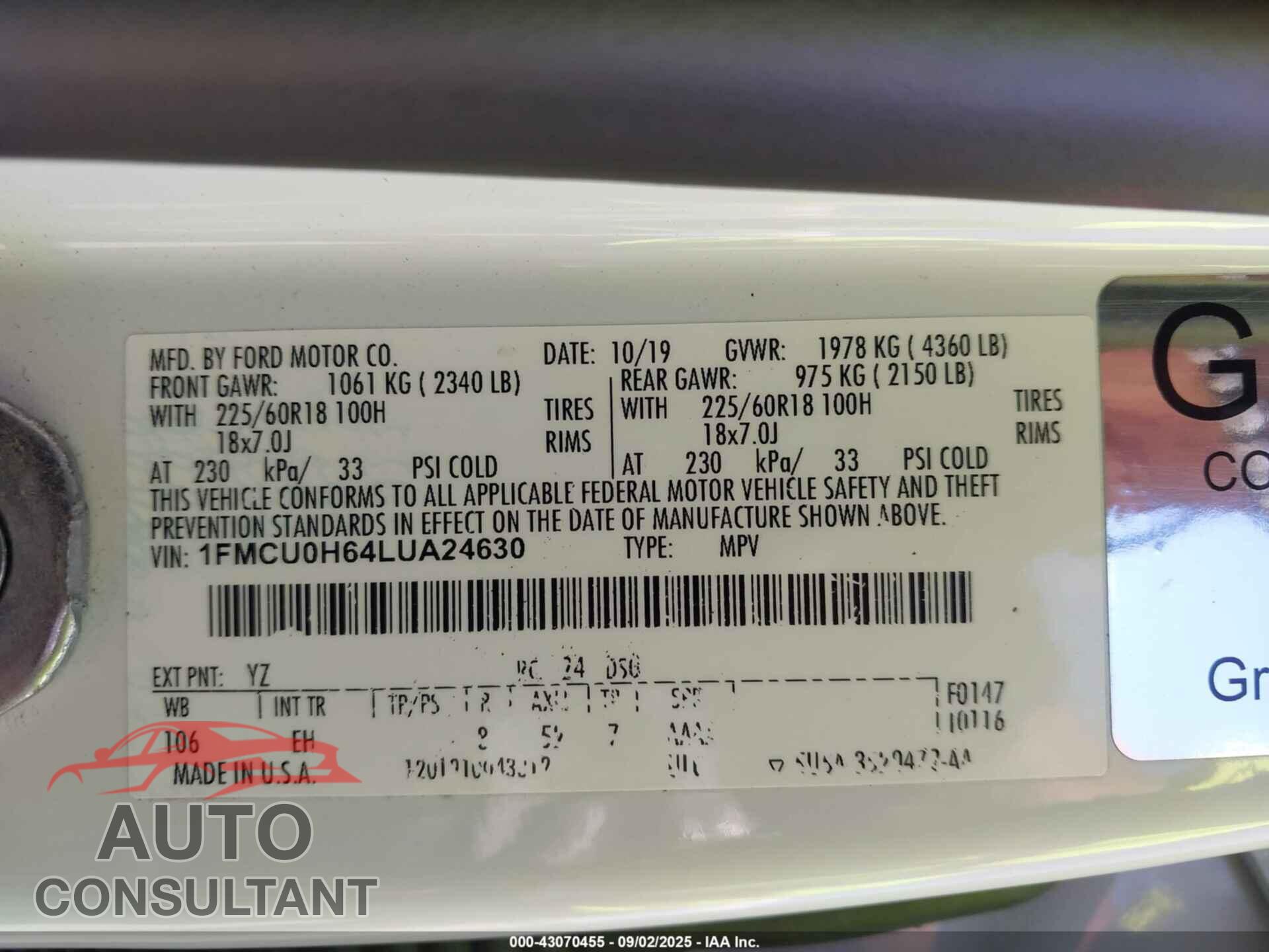 FORD ESCAPE 2020 - 1FMCU0H64LUA24630