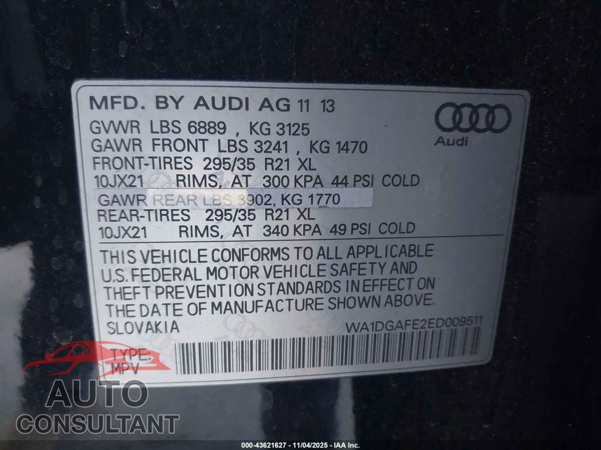 AUDI Q7 2014 - WA1DGAFE2ED009511