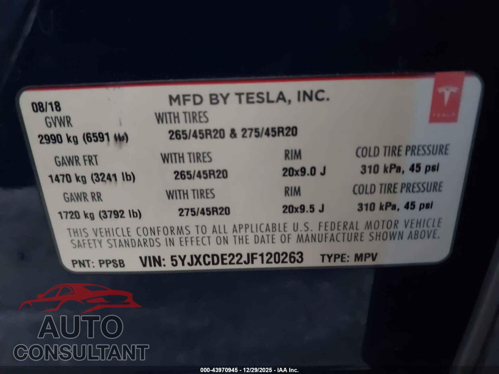TESLA MODEL X 2018 - 5YJXCDE22JF120263