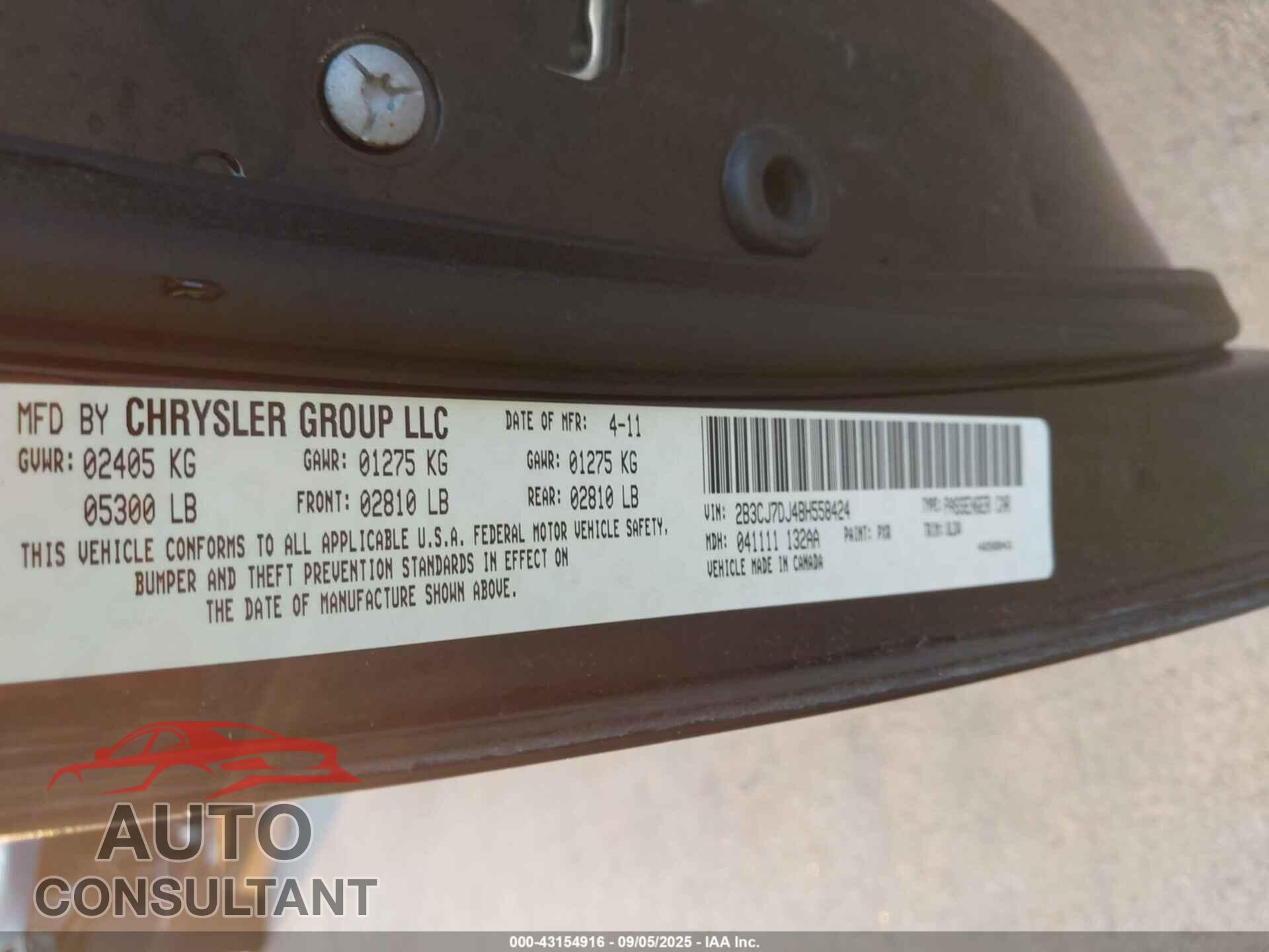 DODGE CHALLENGER 2011 - 2B3CJ7DJ4BH558424