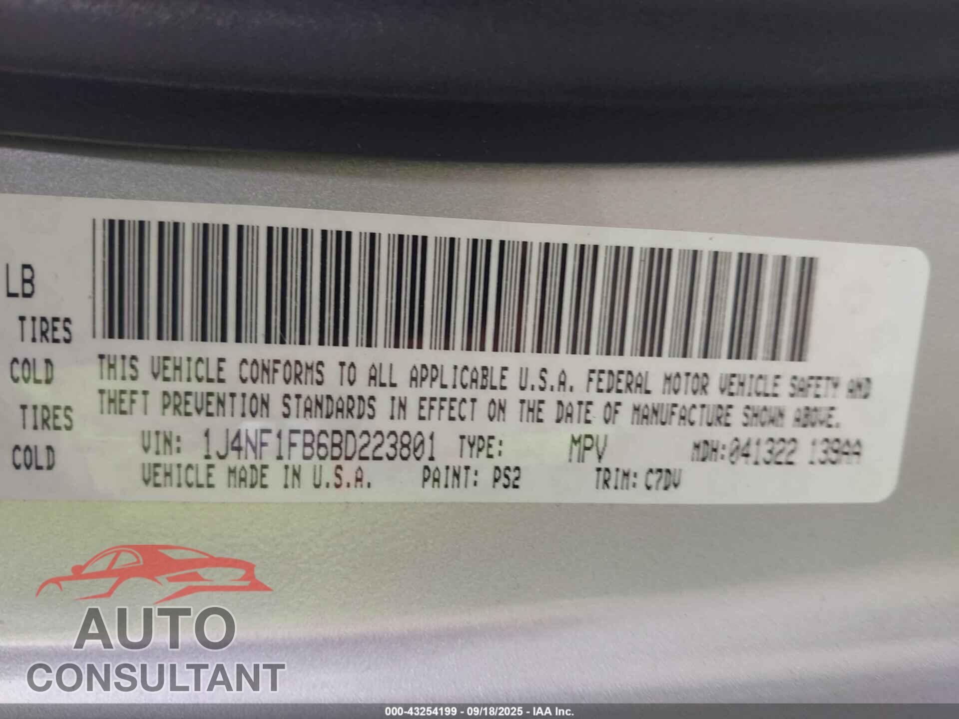 JEEP COMPASS 2011 - 1J4NF1FB6BD223801