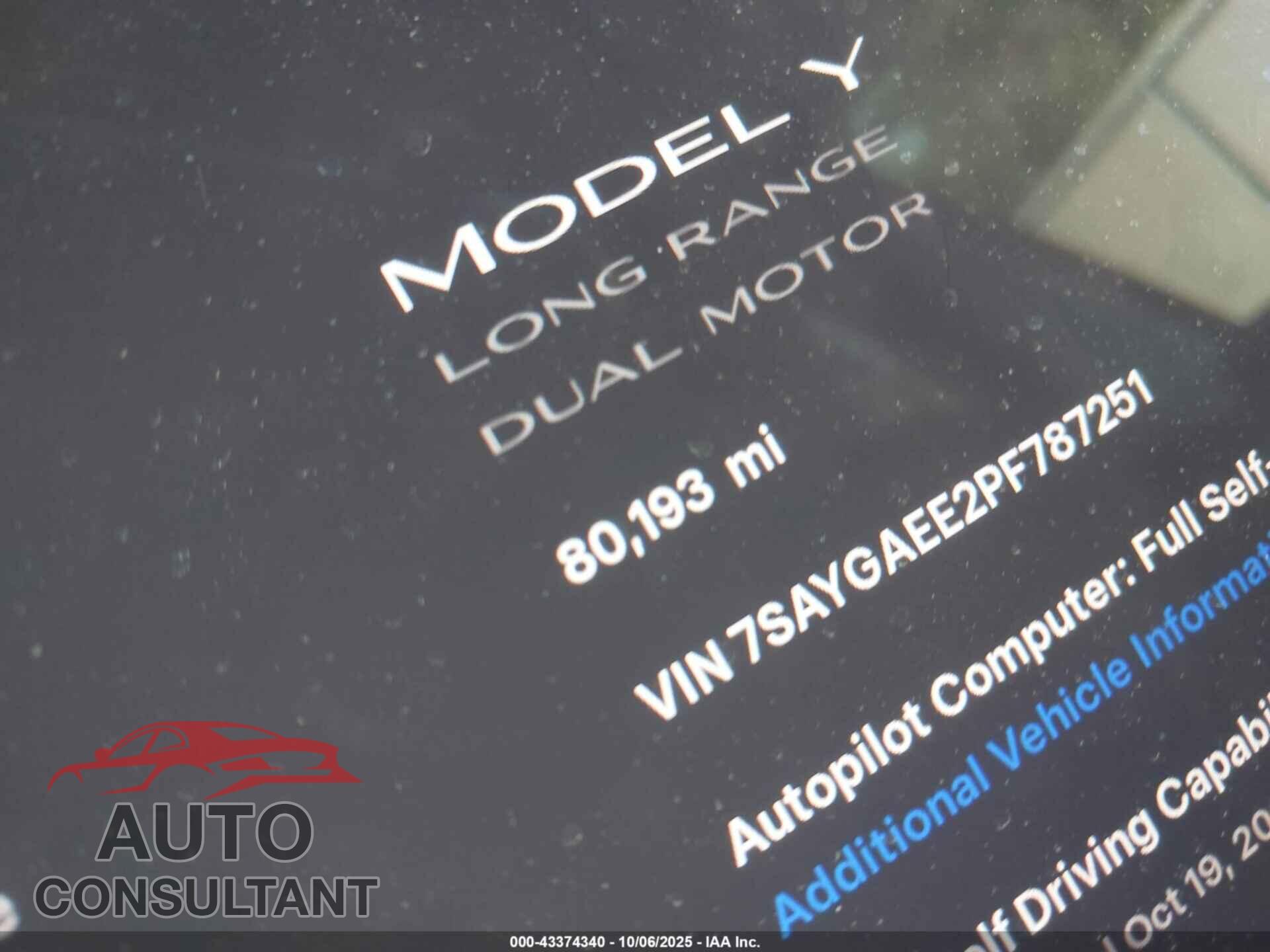 TESLA MODEL Y 2023 - 7SAYGAEE2PF787251