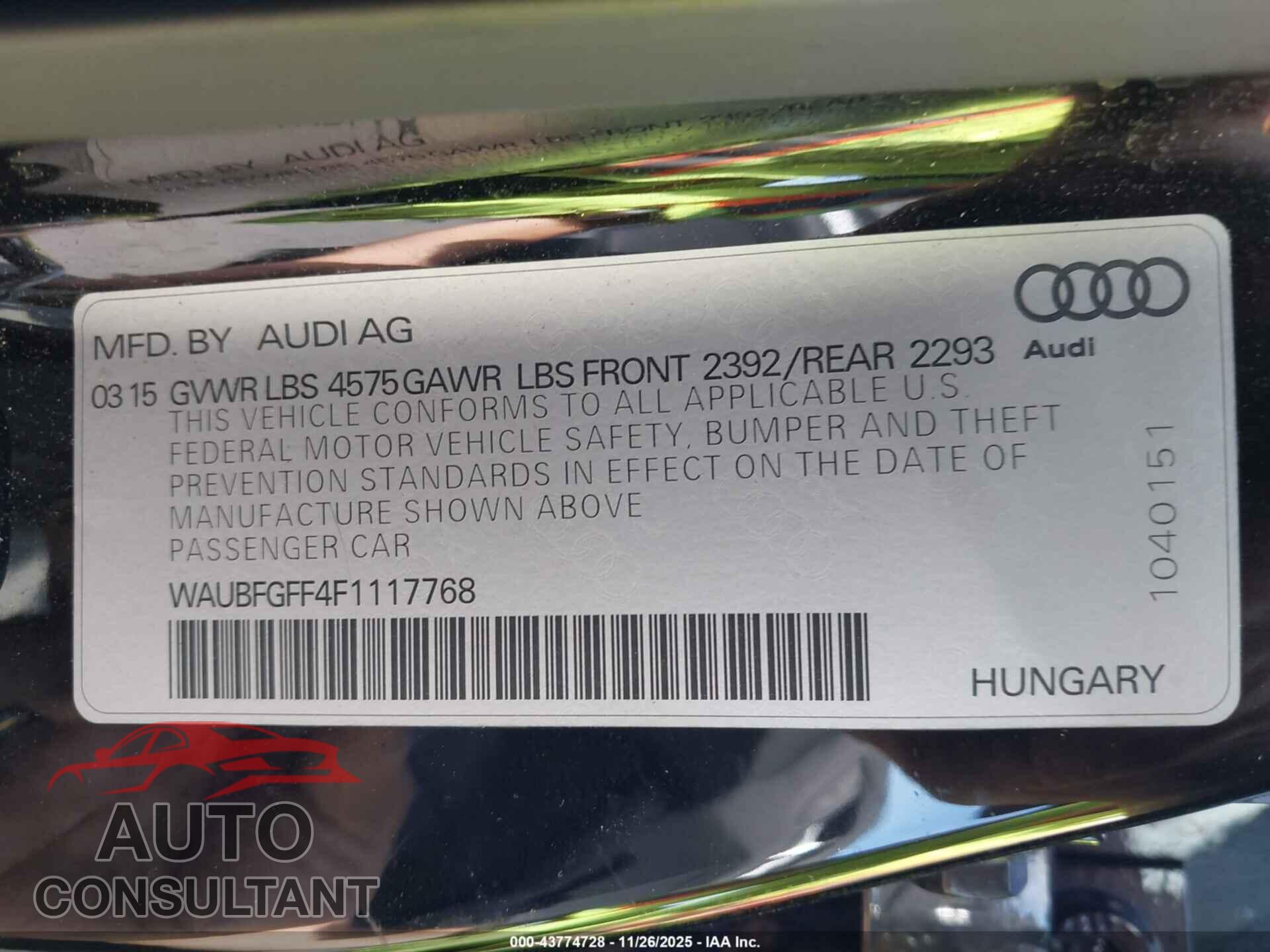 AUDI A3 2015 - WAUBFGFF4F1117768