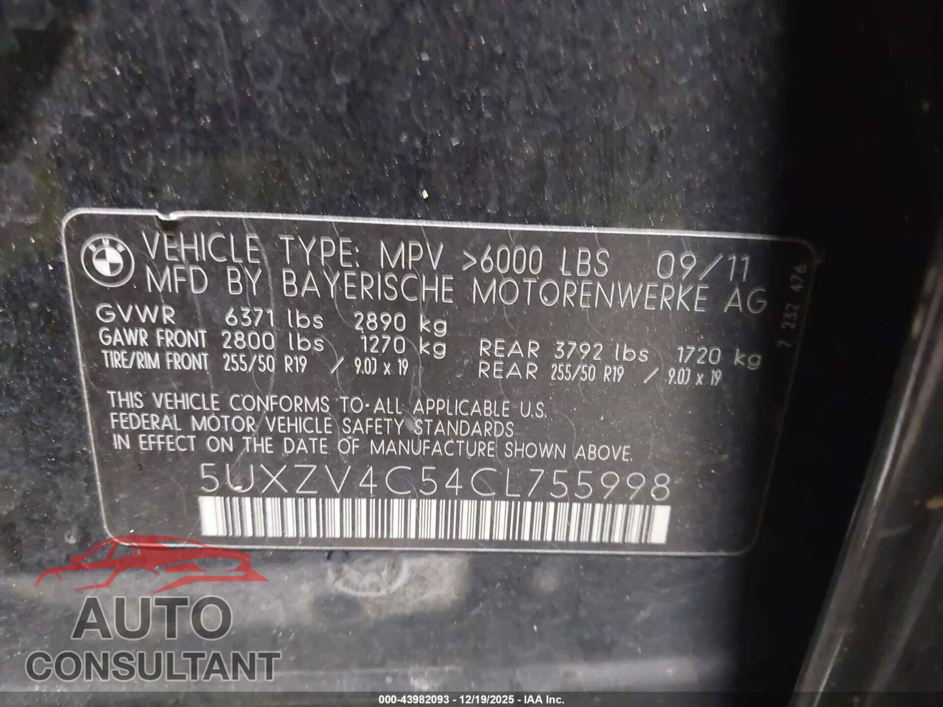 BMW X5 2012 - 5UXZV4C54CL755998